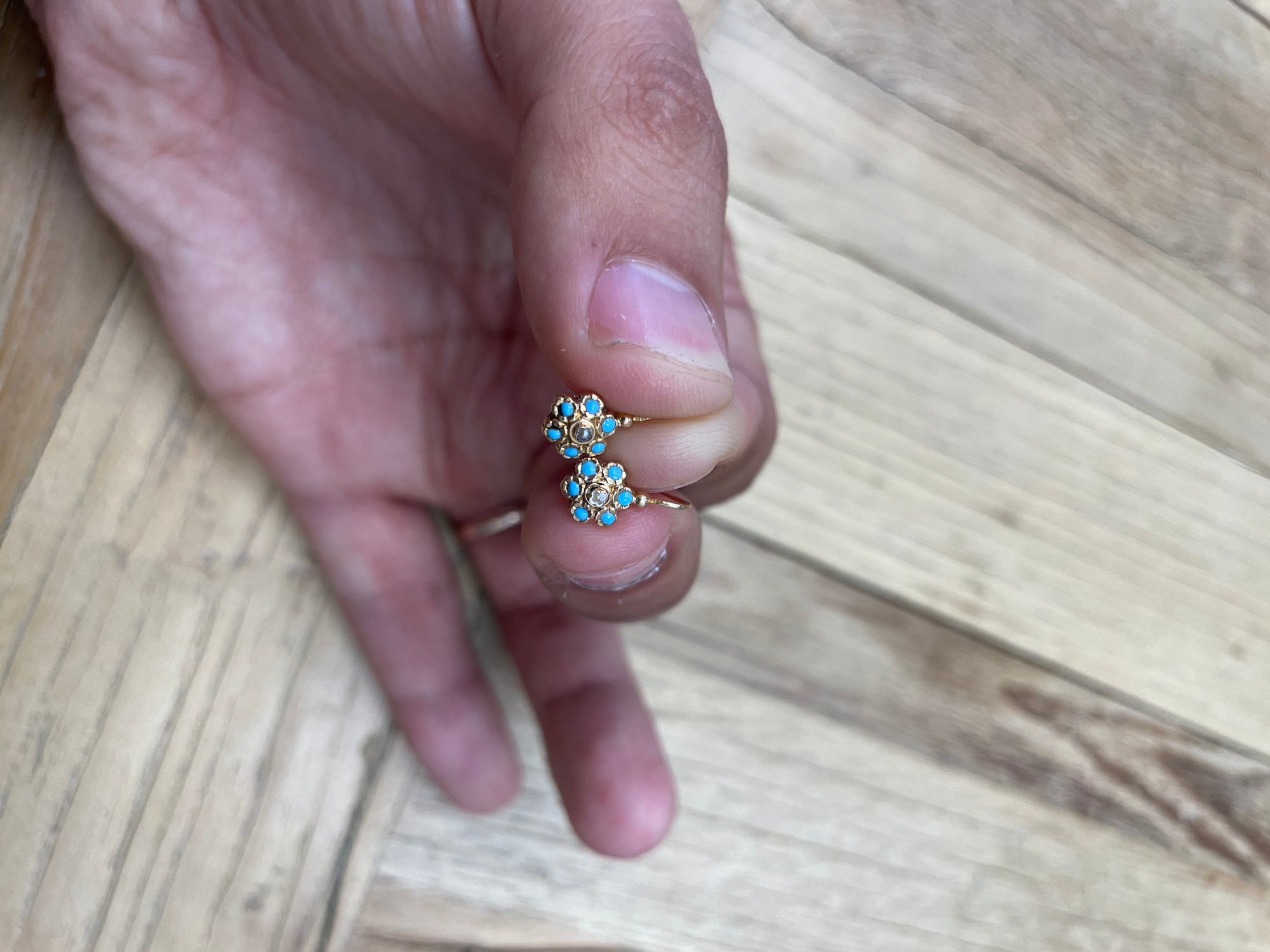 Edwardian Turquoise & Seed Pearl Earrings | 0.18ctw |