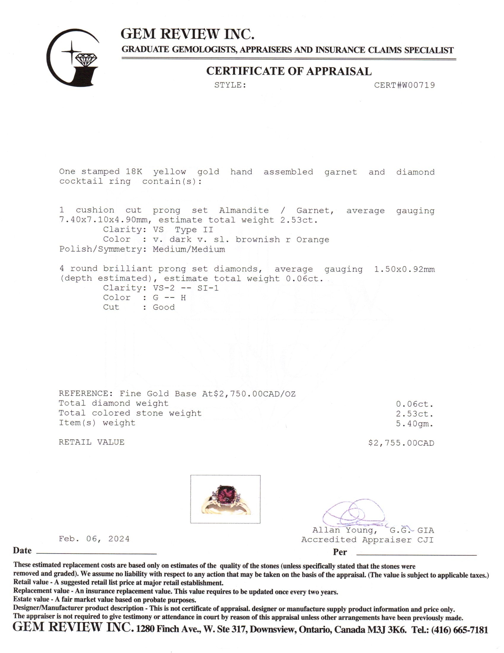 18K Cushion Cut Garnet & Diamond Accented Ring | 2.53ct, 0.06ctw | SZ 6.25 |