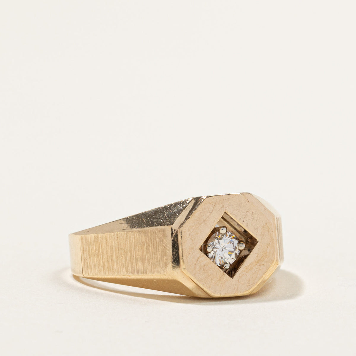 Canadian Solitaire Diamond Grooved Geometric Signet Ring | 0.22ct | SZ 9.5