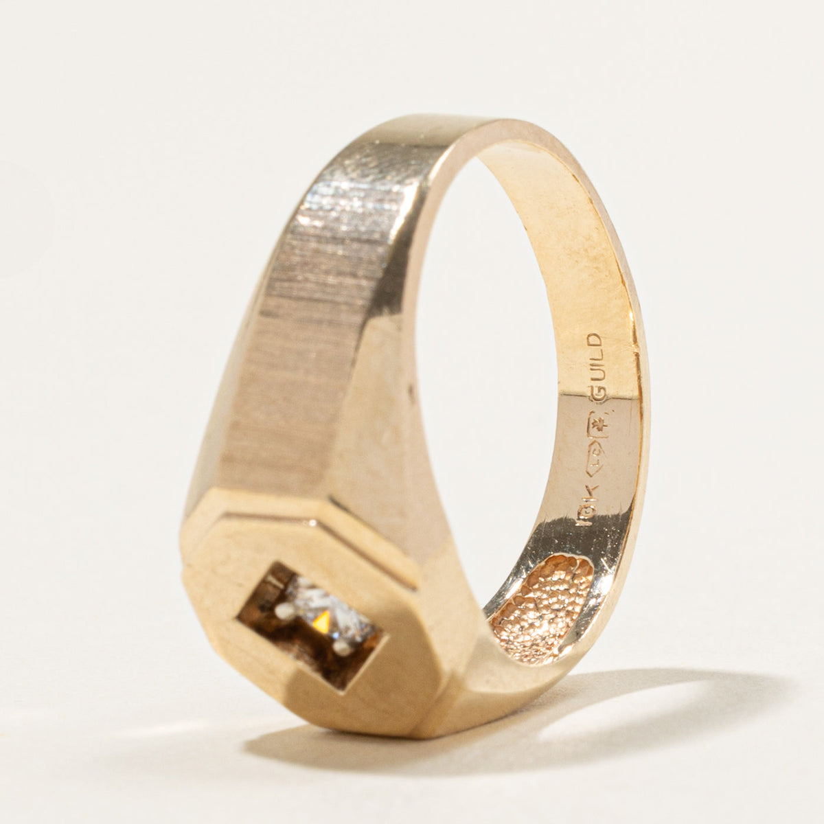 Canadian Solitaire Diamond Grooved Geometric Signet Ring | 0.22ct | SZ 9.5