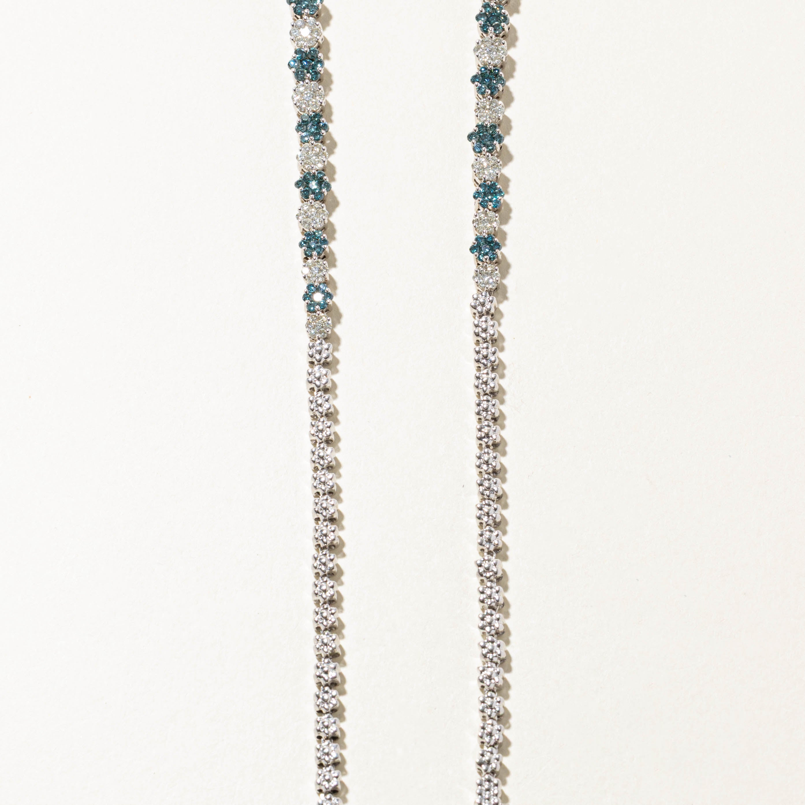 14k Blue & White Diamond Encrusted Floral Cluster Necklace | 8.19ctw | 16"