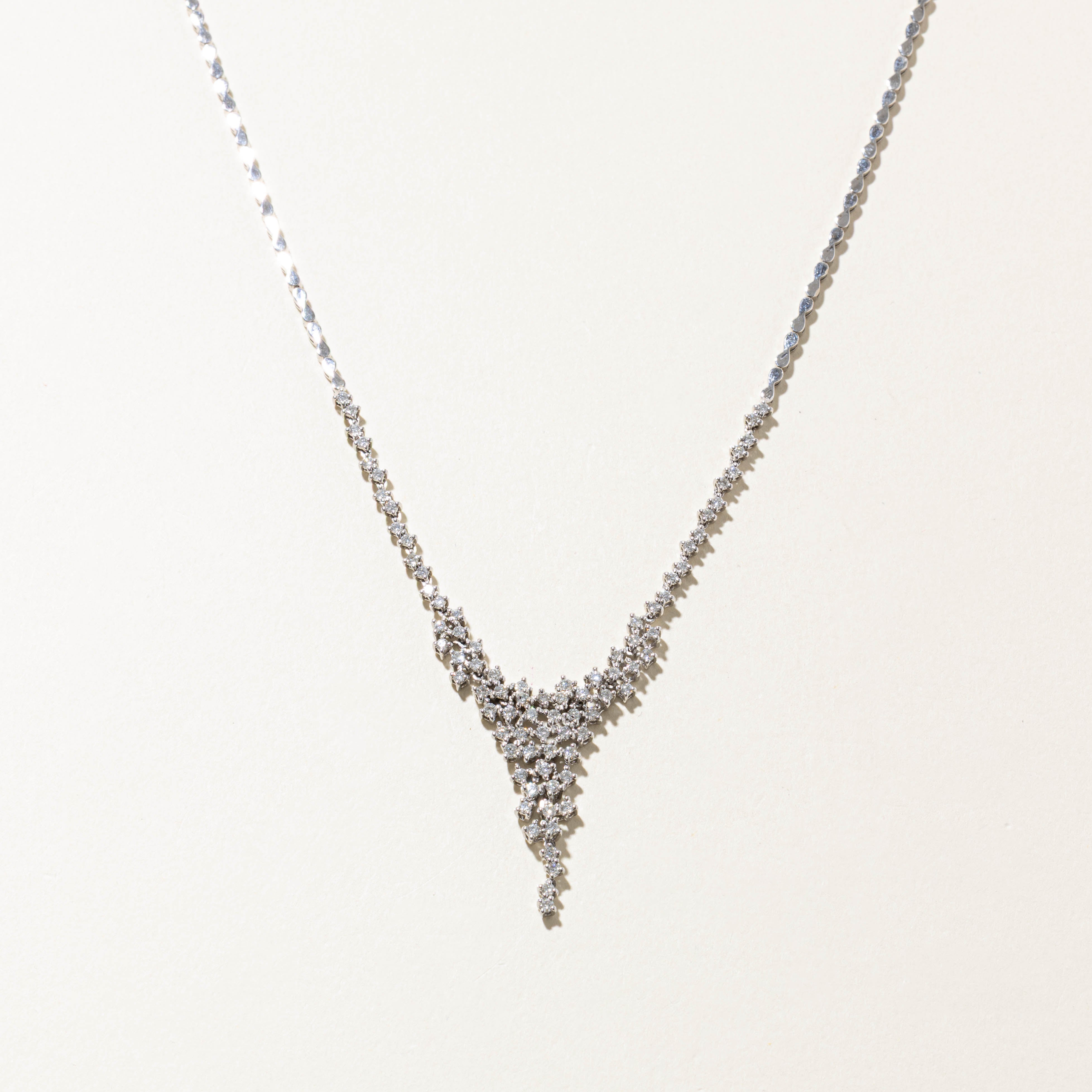 14k White Gold Diamond Drop Cluster Necklace | 1.44ctw | 15.5"