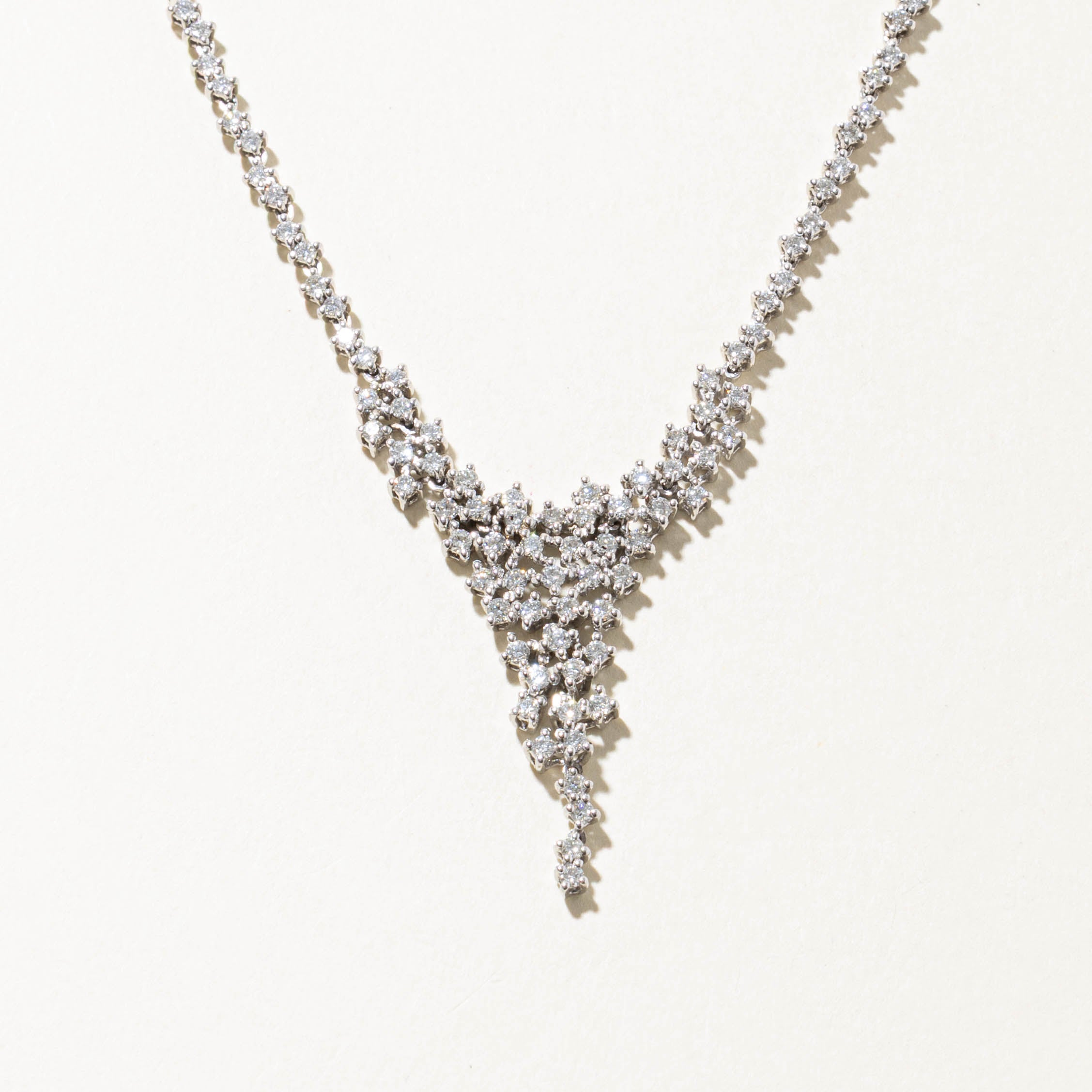 14k White Gold Diamond Drop Cluster Necklace | 1.44ctw | 15.5"