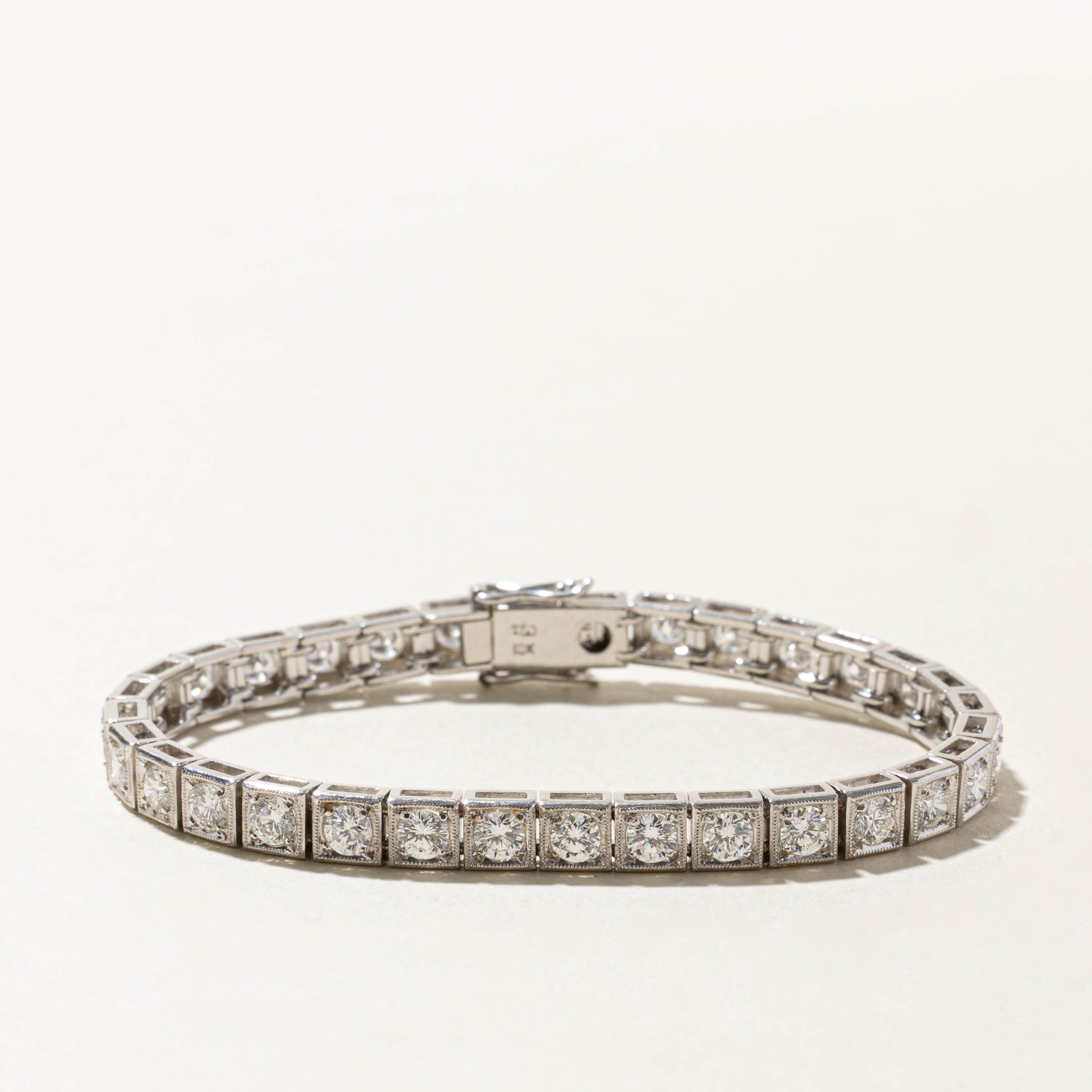 18k Eternity Diamond Milgrained Geometric Tennis Bracelet | 3.84ctw VS2/SI1 G-I | 6.5"