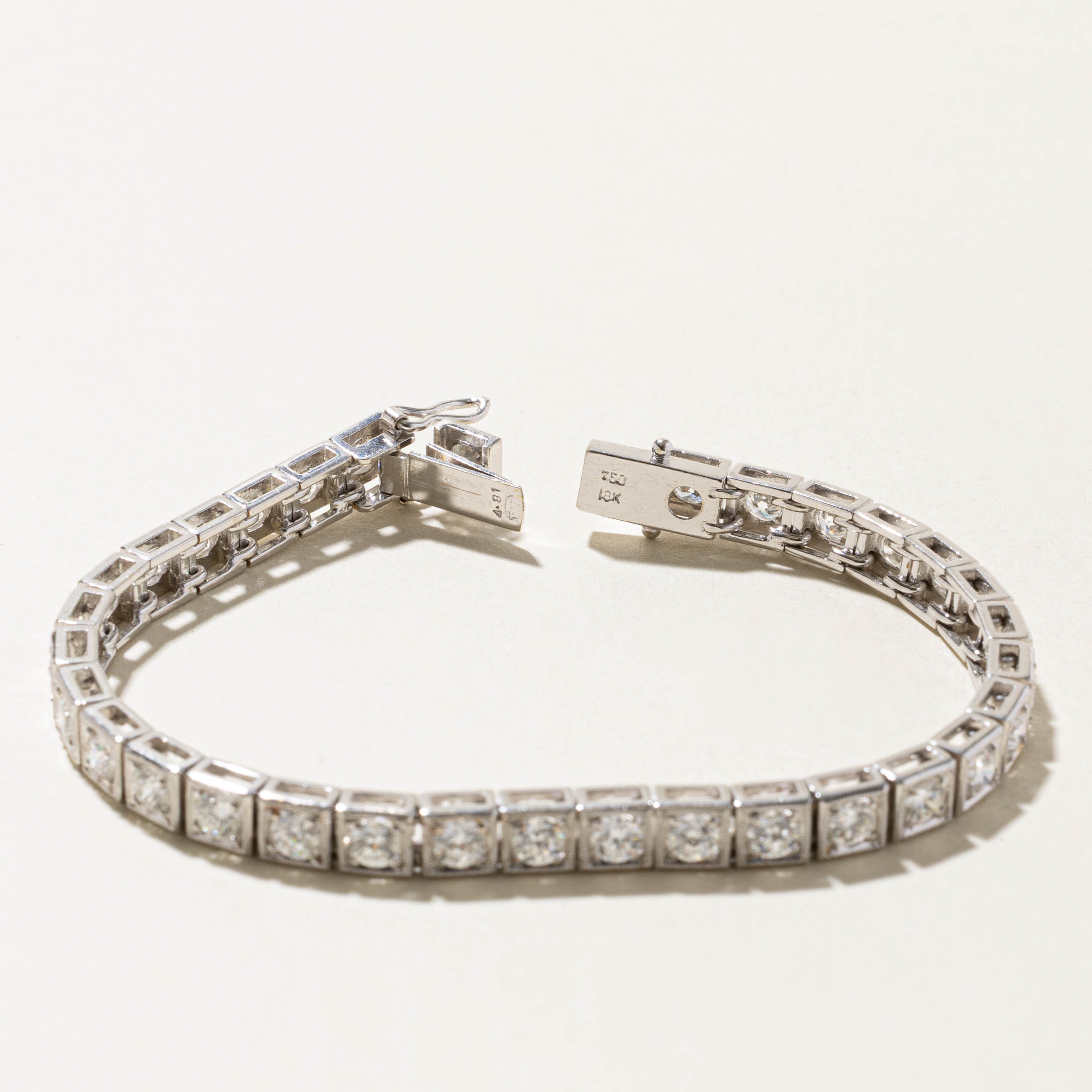 18k Eternity Diamond Milgrained Geometric Tennis Bracelet | 3.84ctw VS2/SI1 G-I | 6.5"