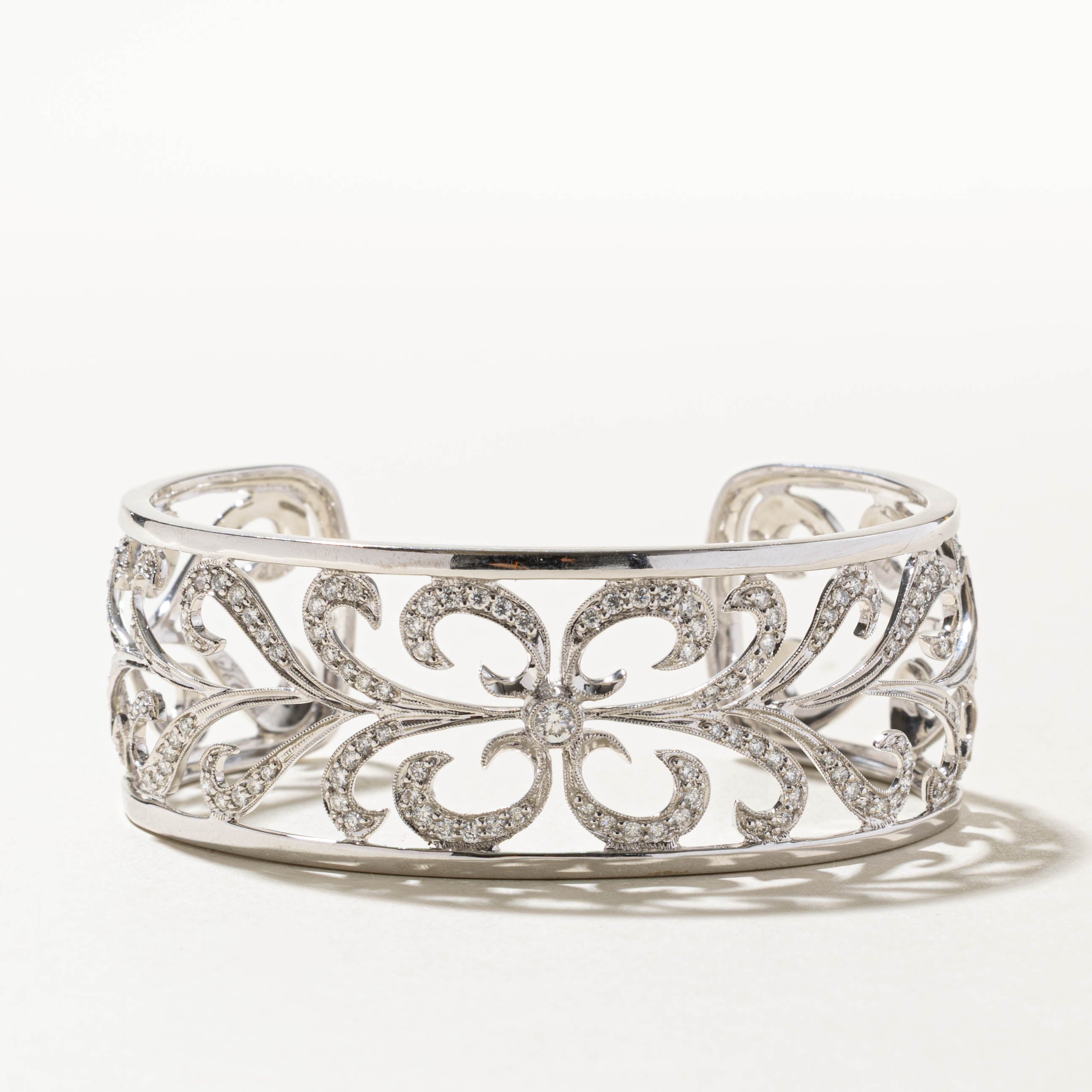 'Birks' Scattered Diamond Scrollwork Floral Cuff | 1.58ctw | 6"