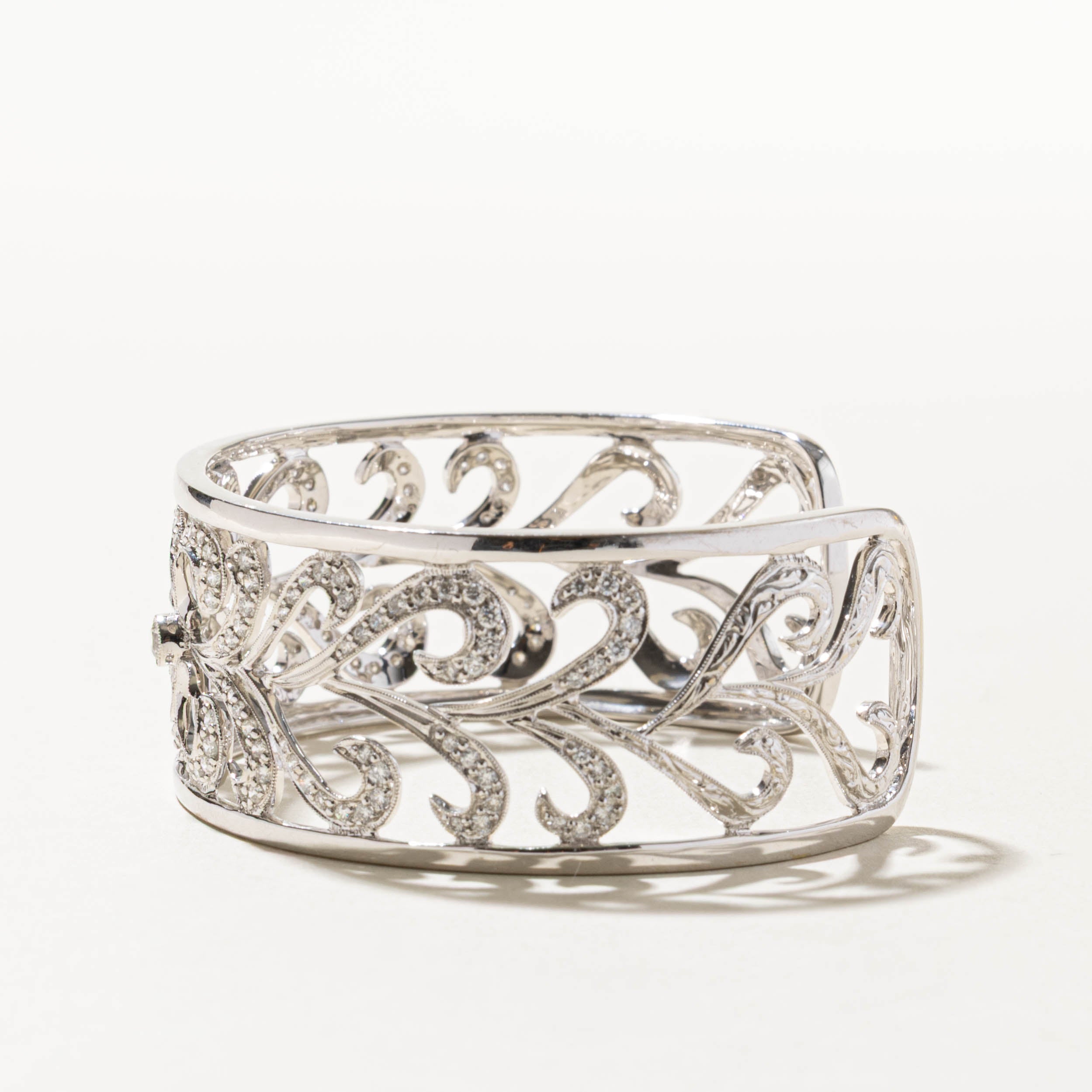 'Birks' Scattered Diamond Scrollwork Floral Cuff | 1.58ctw | 6"