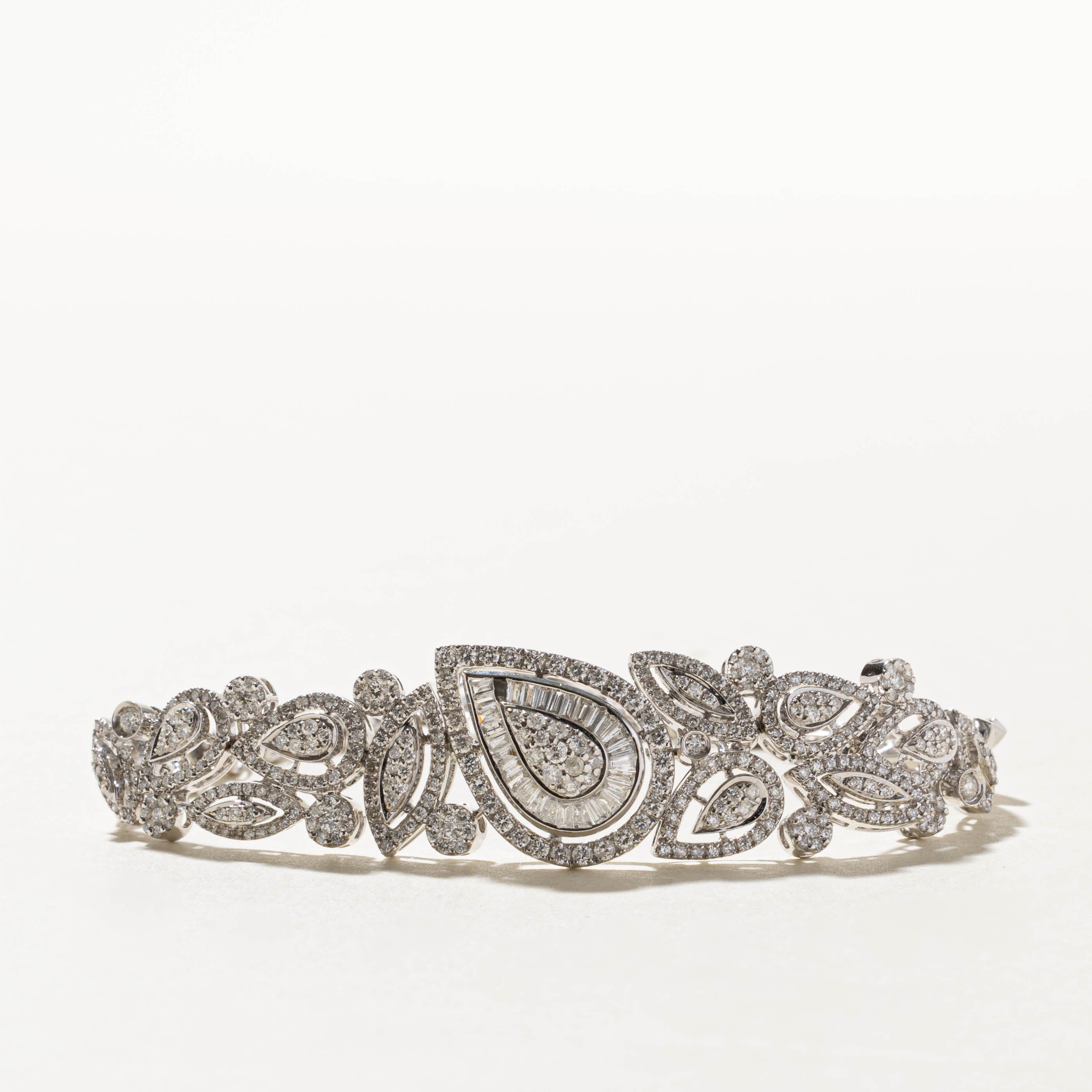 18k Pave Set Diamond Cluster Floral Ornate Bracelet | 1.37ctw | 7"