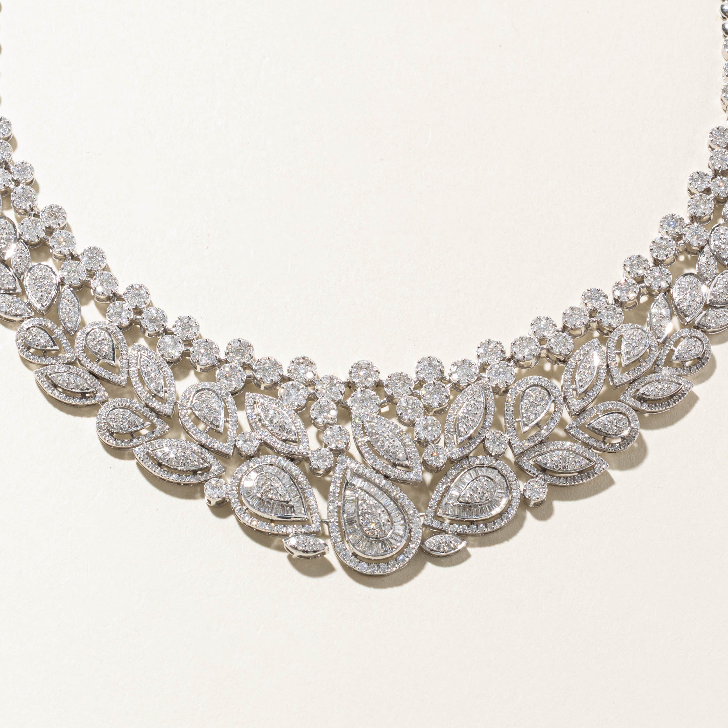 18k Pave Set Diamond Cluster Floral Encrusted Necklace | 7.36ctw | 16"
