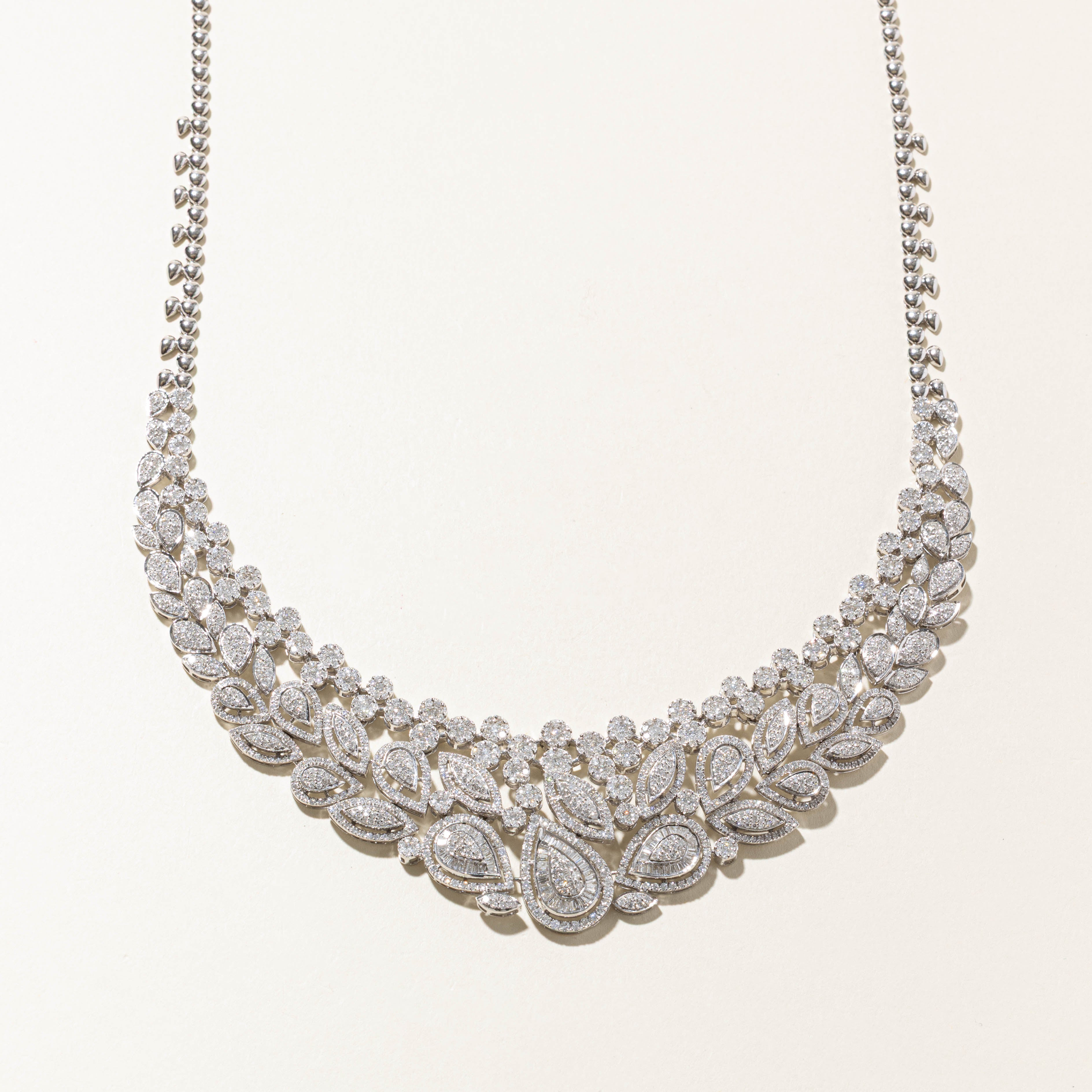 18k Pave Set Diamond Cluster Floral Encrusted Necklace | 7.36ctw | 16"