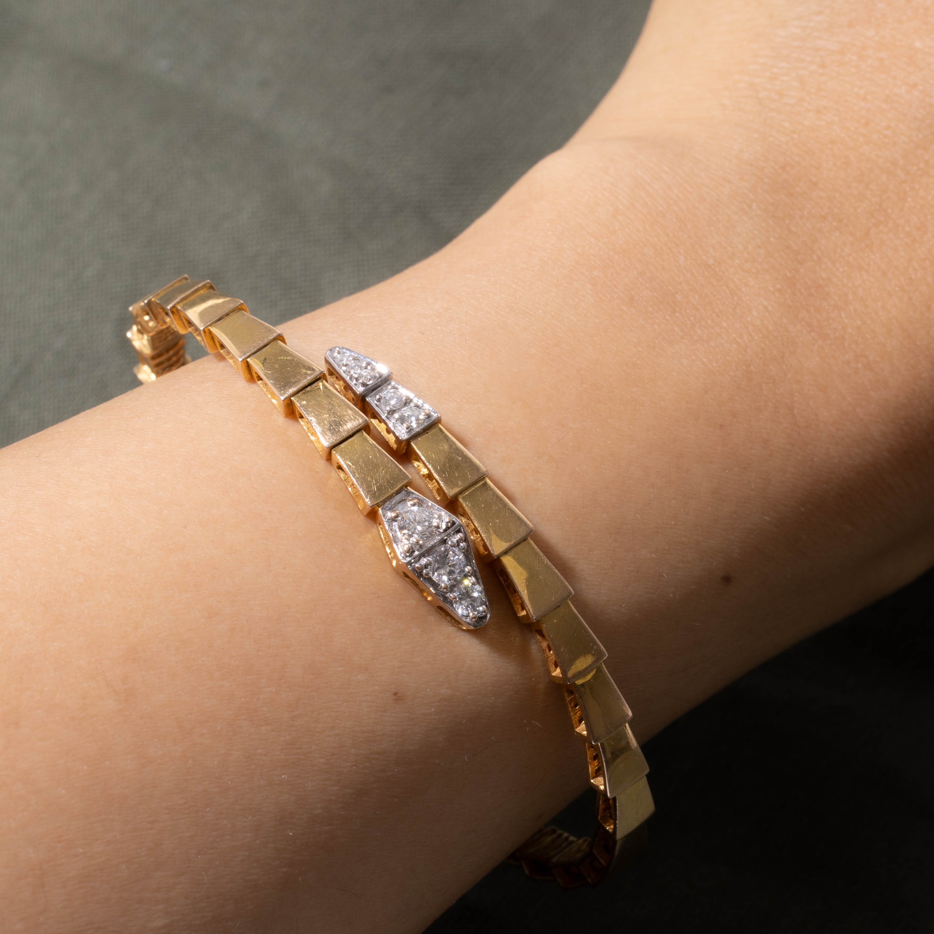 18k Pave Set Diamond Cluster Snake Cuff | 0.49ctw | 7"
