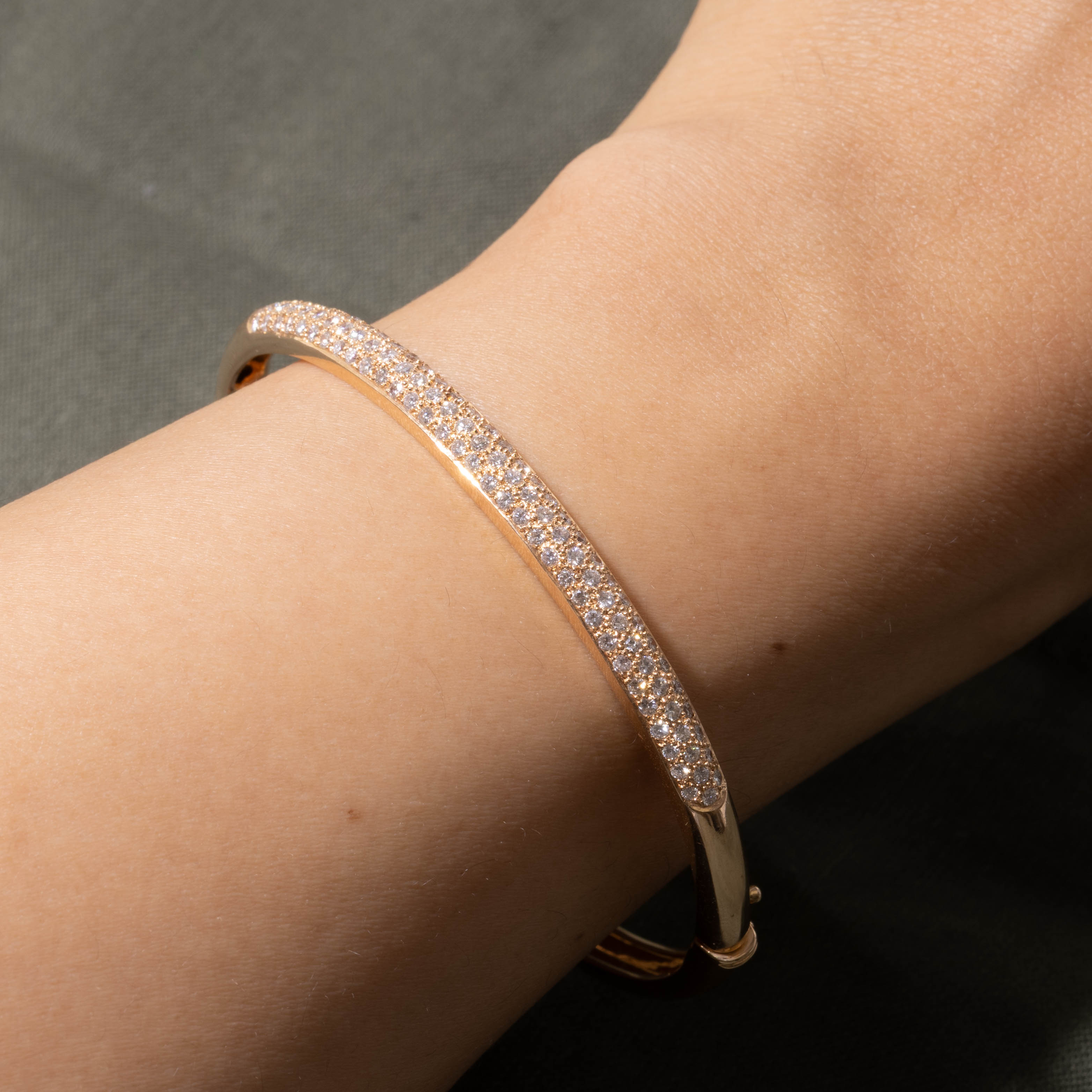18k Semi Eternity Pave Set Diamond Bangle | 0.99ctw | 6.75"