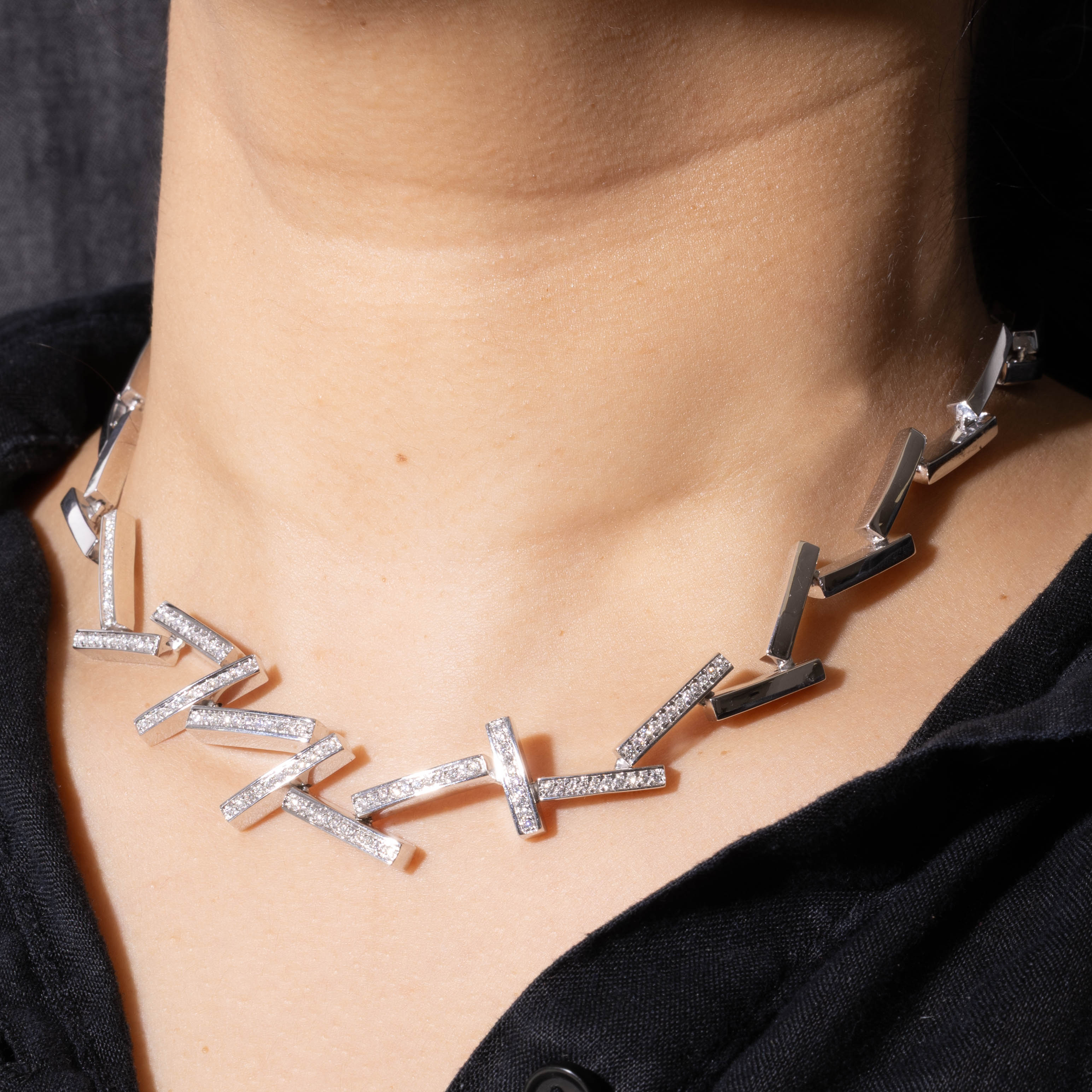Italian Diamond Bar Abstract Necklace | 0.92ctw | 14.5"