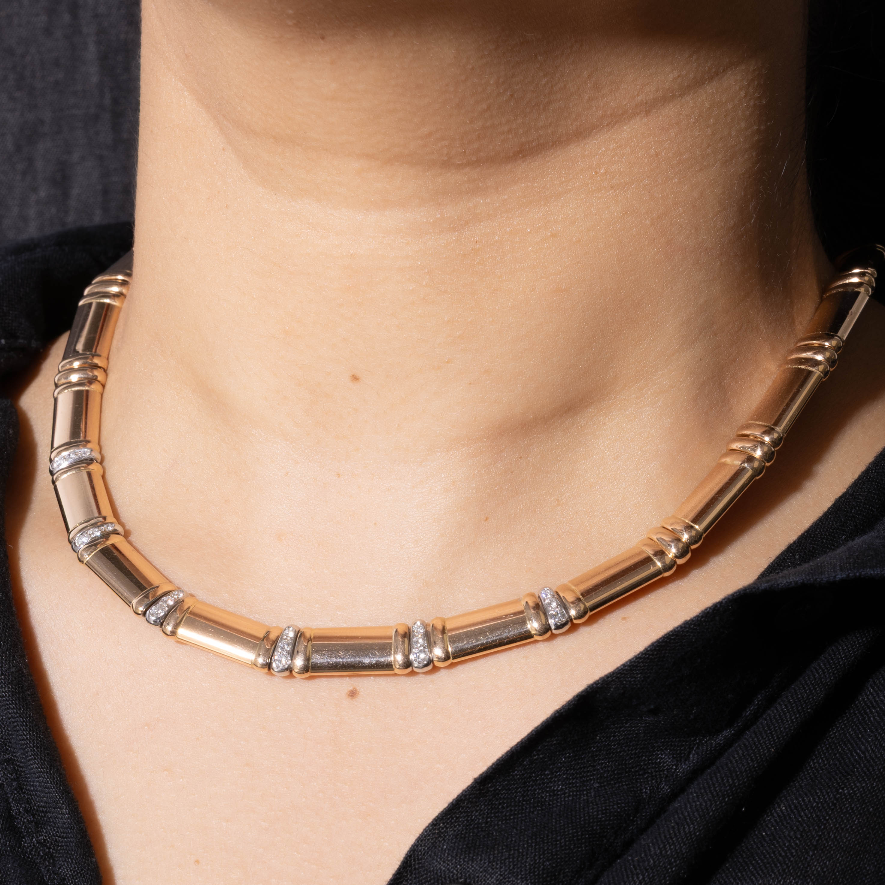 Italian Diamond Accent Grooved Necklace | 0.39ctw | 18.5"