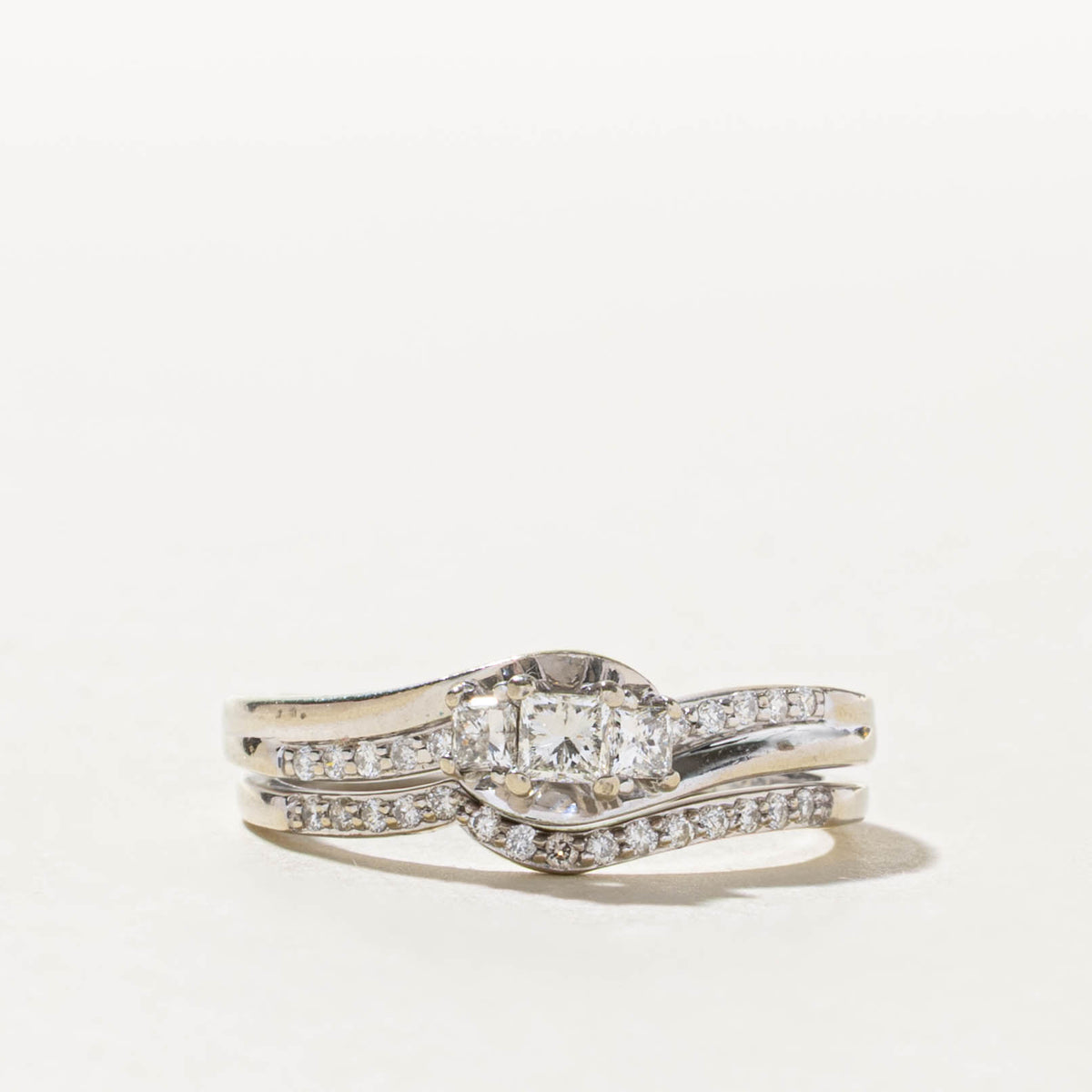 Canadian Three Stone Princess Cut Diamond Soldered Wedding Ring Set | 0.39ctw | SZ 6.25