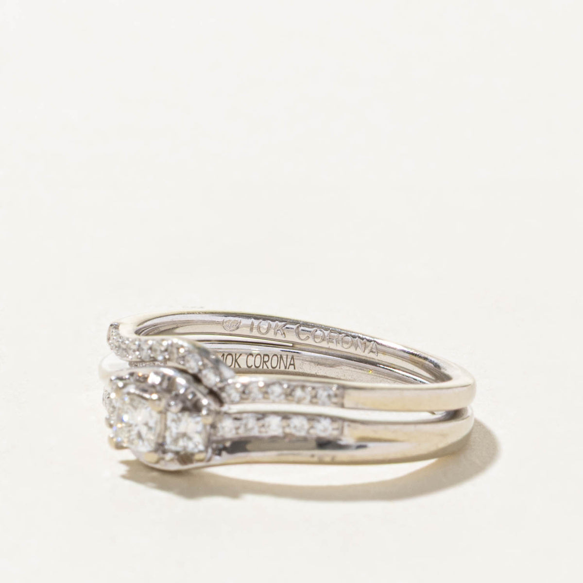 Canadian Three Stone Princess Cut Diamond Soldered Wedding Ring Set | 0.39ctw | SZ 6.25