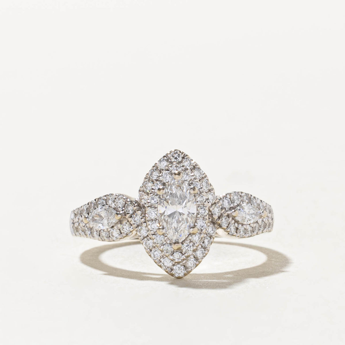 14k Pave Set Marquise Cut Diamond Halo Ring | 0.39ct SI2 E, 0.57ctw | SZ 6.5