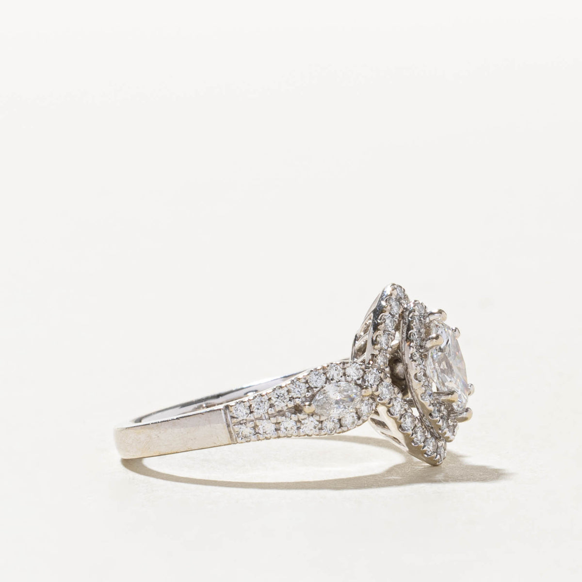 14k Pave Set Marquise Cut Diamond Halo Ring | 0.39ct SI2 E, 0.57ctw | SZ 6.5
