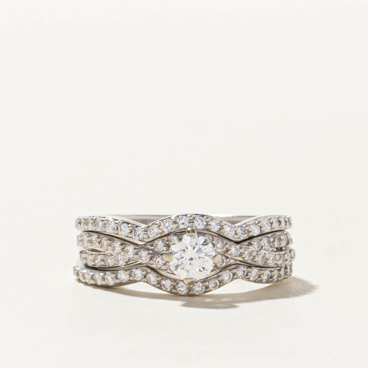 14k Pave Set Diamond Wave Wedding Ring Set | 0.30ct SI2 G, 0.70ctw | SZ 5.25