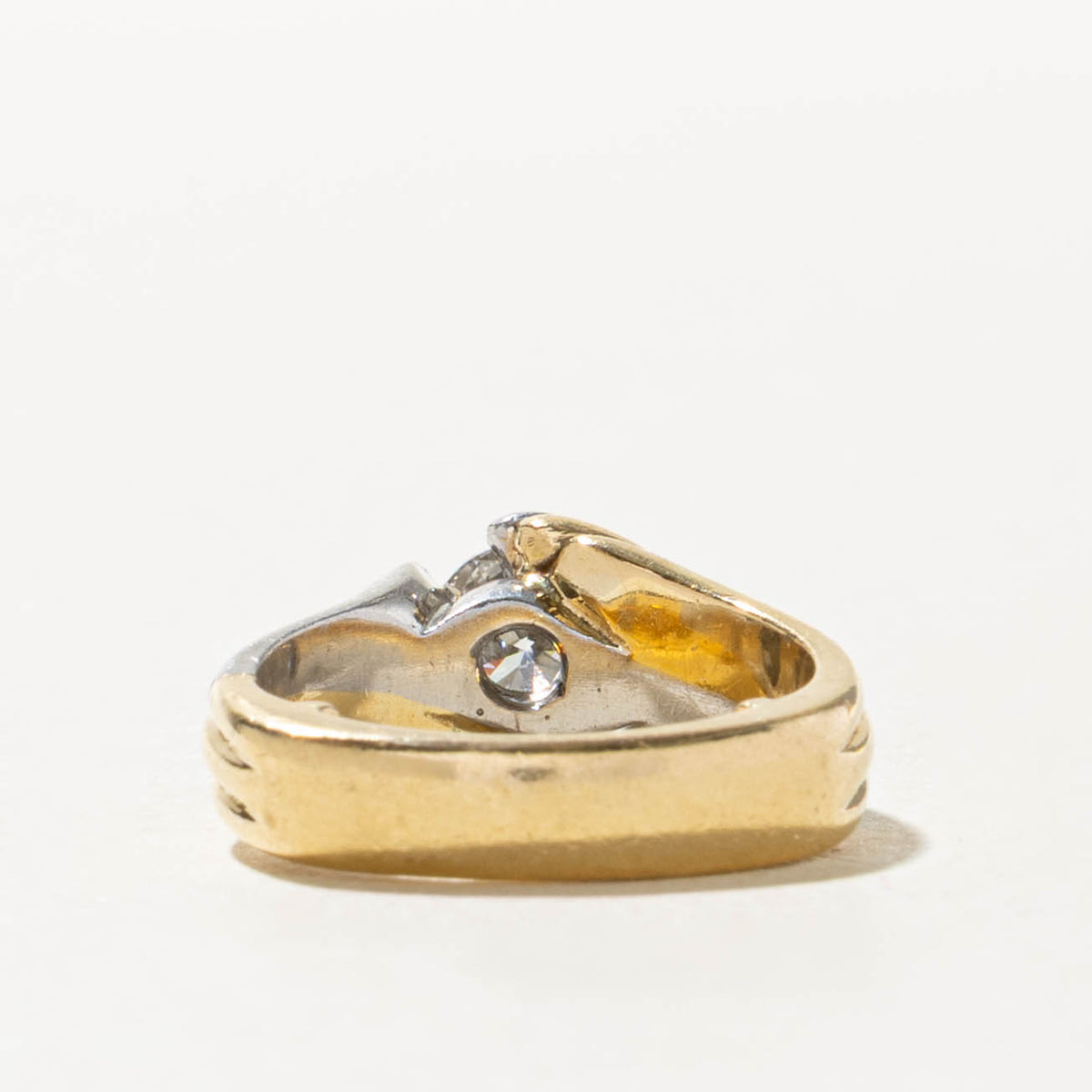 Two Tone Semi Bezel Set Diamond Grooved Bypass Ring | 0.66ct SI2 G, 0.06ctw | SZ 4.25