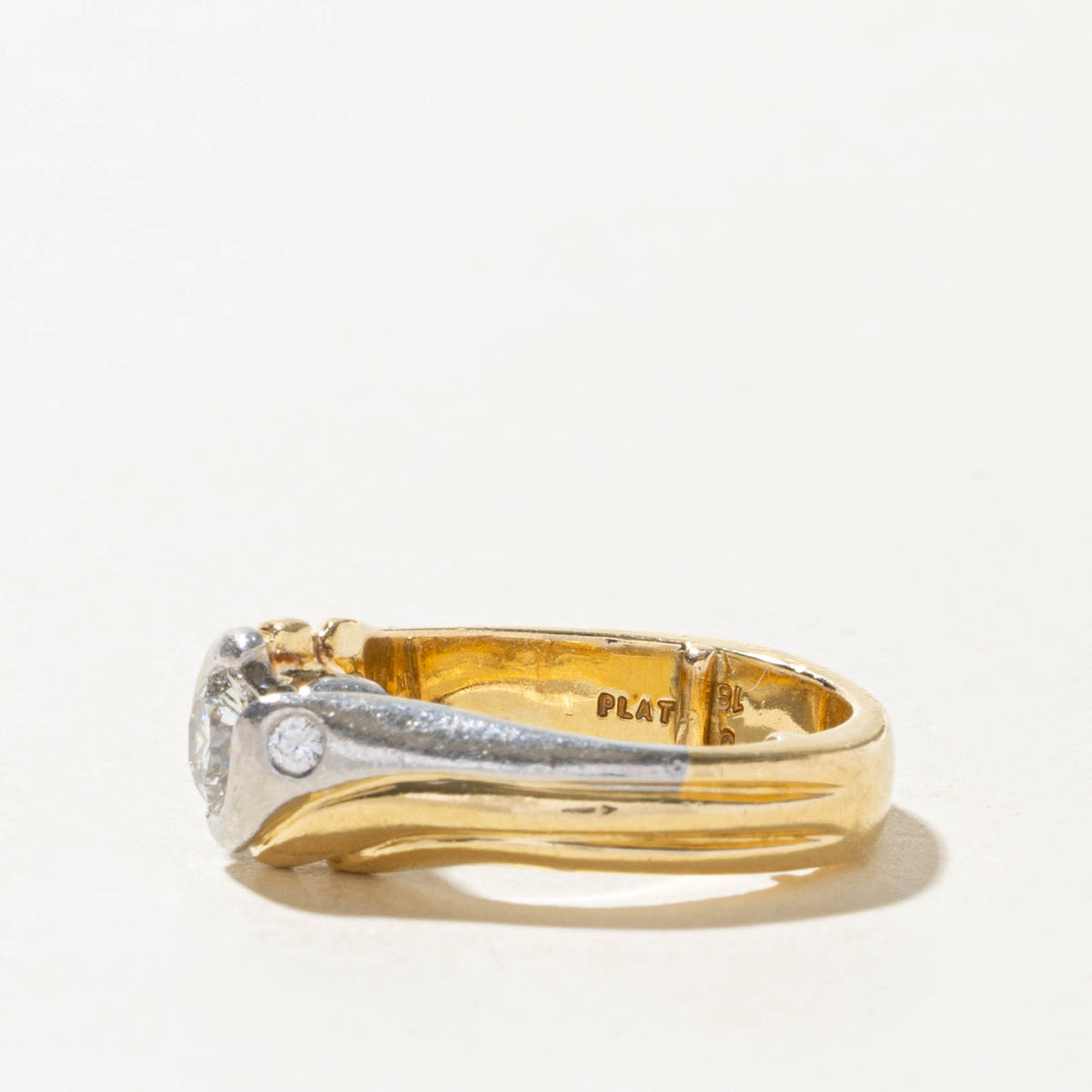 Two Tone Semi Bezel Set Diamond Grooved Bypass Ring | 0.66ct SI2 G, 0.06ctw | SZ 4.25
