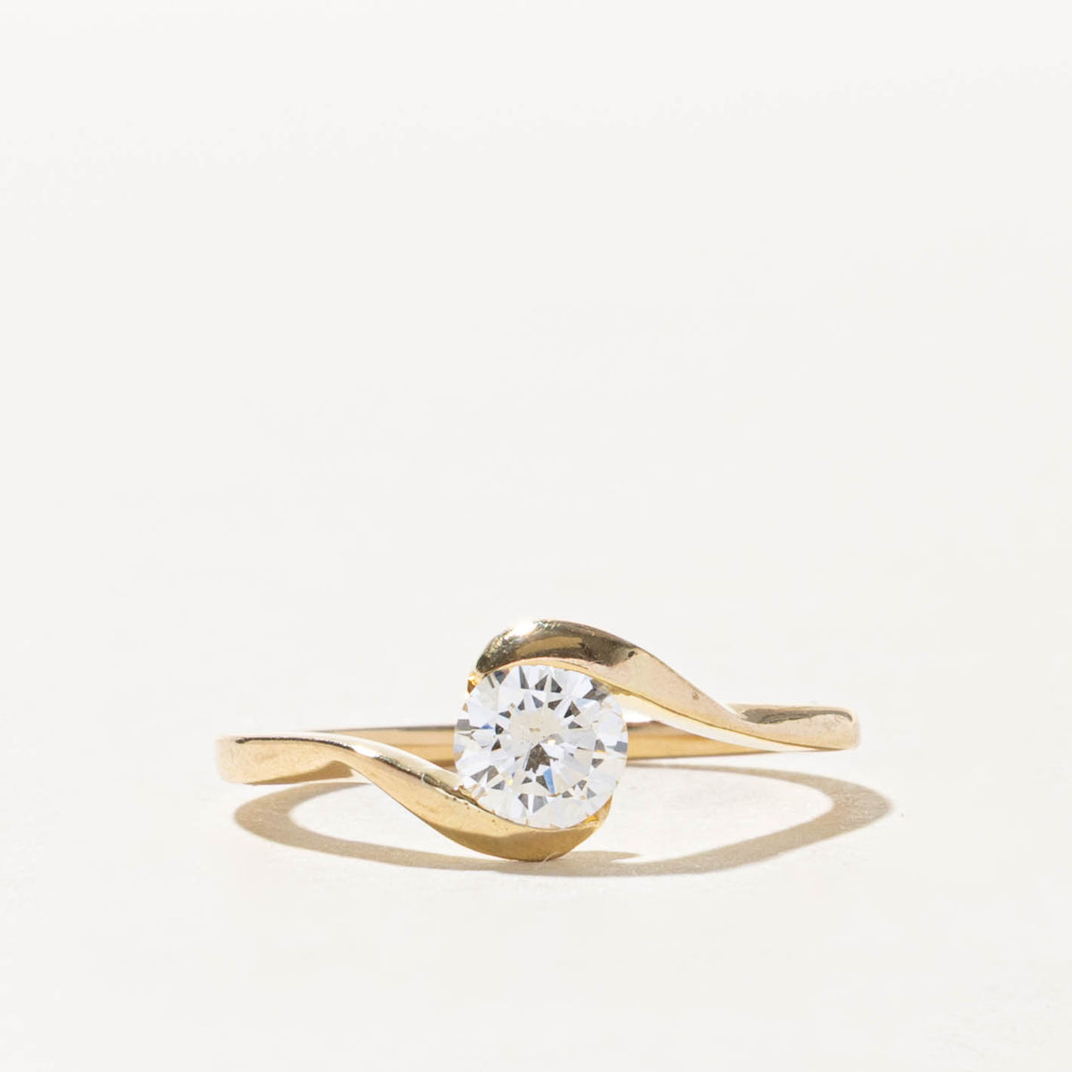 14k Solitaire Semi Bezel Set Diamond Bypass Ring | 0.53ct I1 J | SZ 6