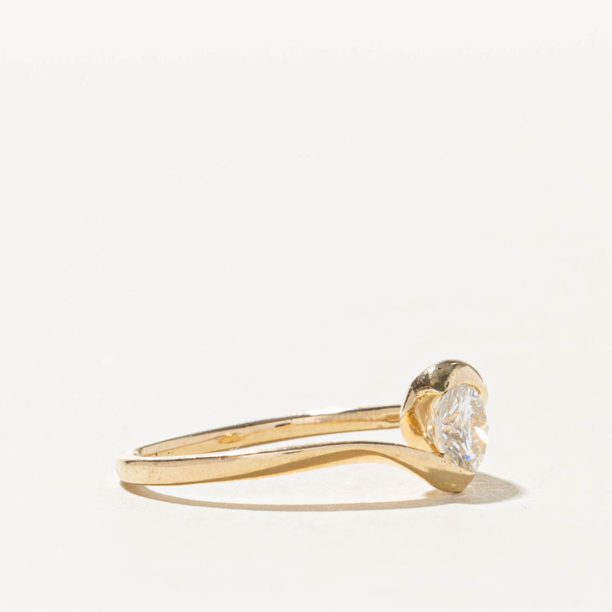 14k Solitaire Semi Bezel Set Diamond Bypass Ring | 0.53ct I1 J | SZ 6