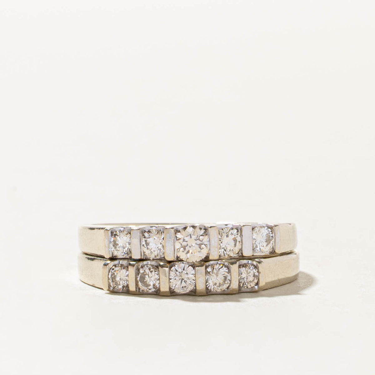 14k Double Row Semi Eternity Diamond Wedding Ring Set | 0.75ctw | SZ 7.5