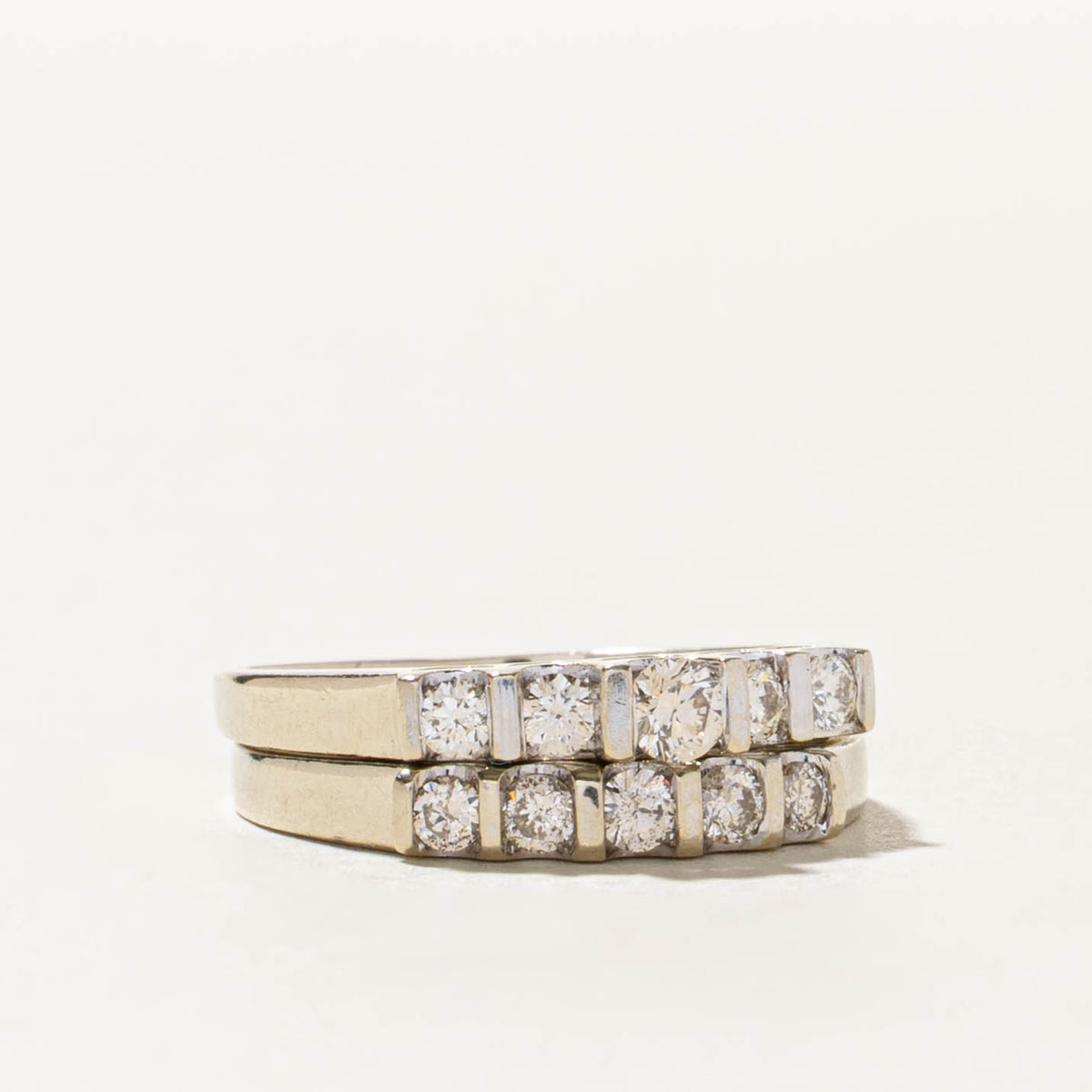 14k Double Row Semi Eternity Diamond Wedding Ring Set | 0.75ctw | SZ 7.5