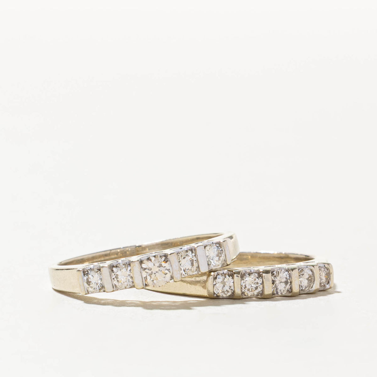 14k Double Row Semi Eternity Diamond Wedding Ring Set | 0.75ctw | SZ 7.5