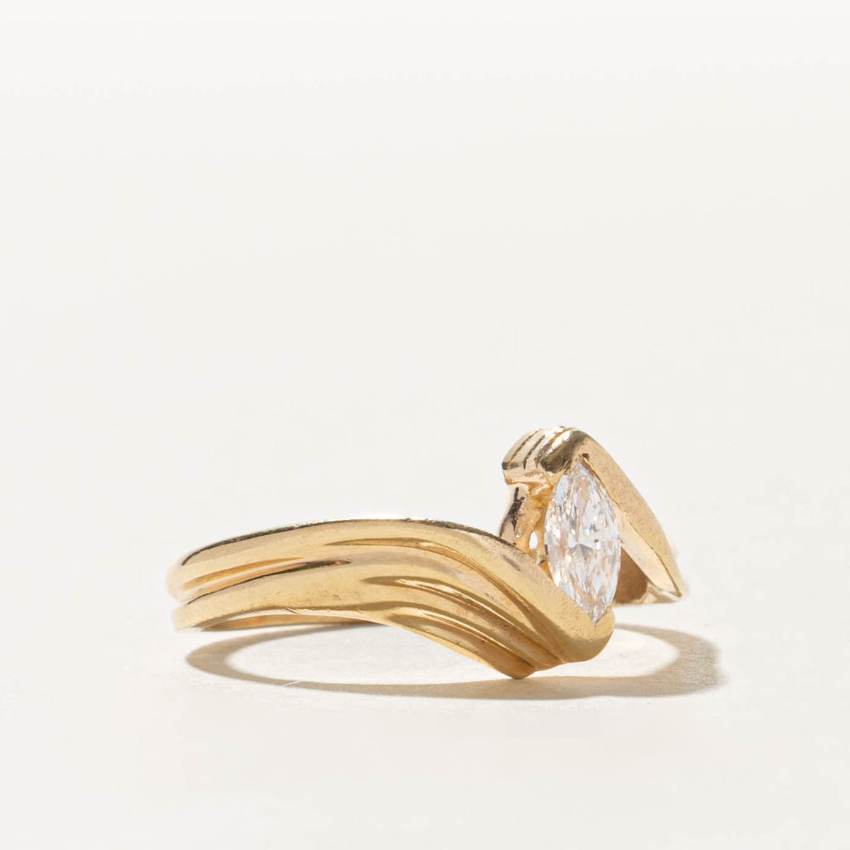 14k Marquise Cut Diamond Grooved Bypass Ring | 0.35ct VS1 F VG | SZ 7