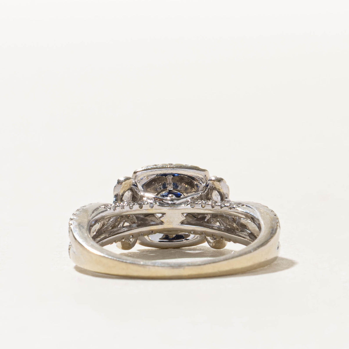 14k Pave Set Diamond Halo Cross Over Ring | 0.69ct SI2 G, 0.60ctw | SZ 7.5