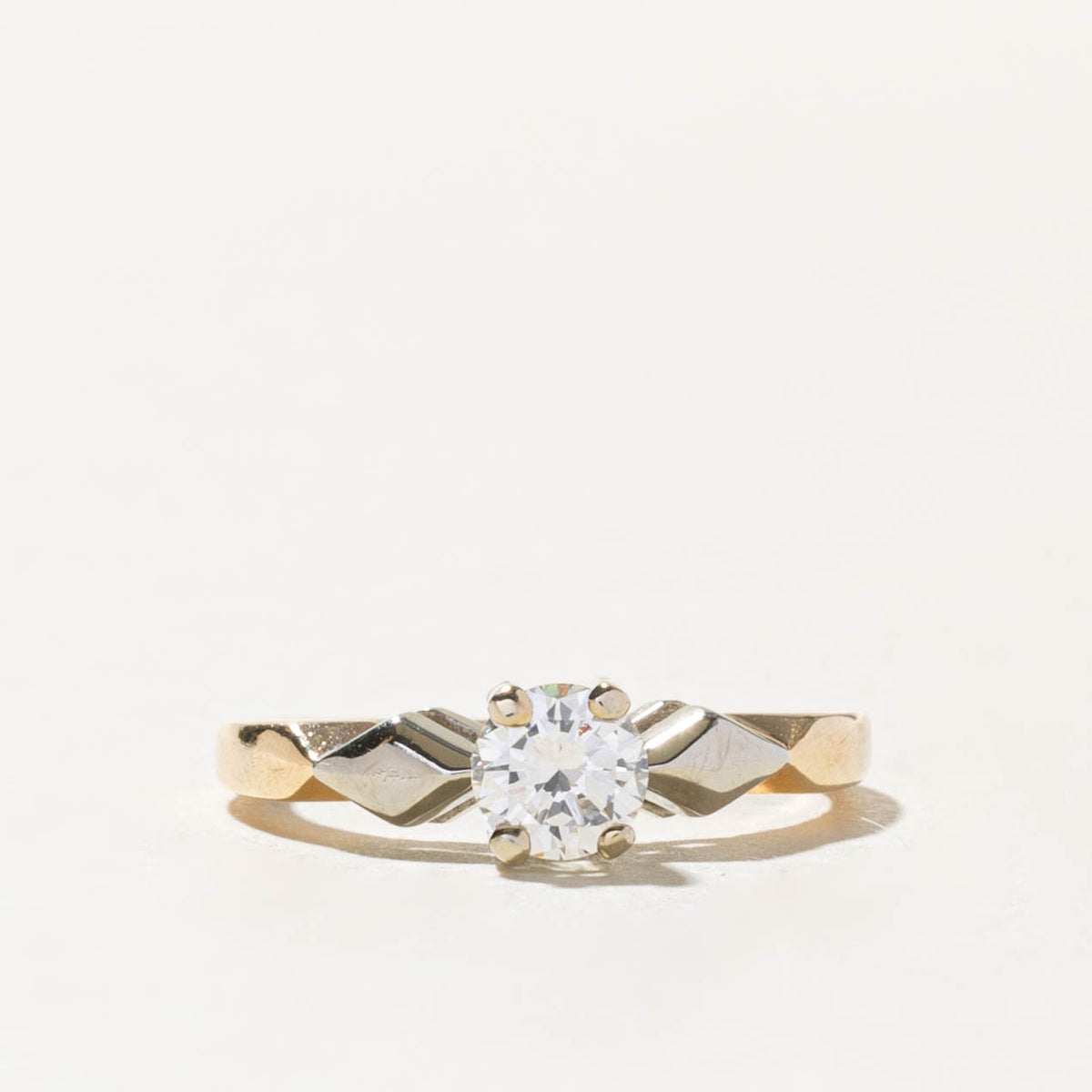 14k Two Tone Solitaire Diamond Geometric Ring | 0.39ct VS2 I | SZ 4.5