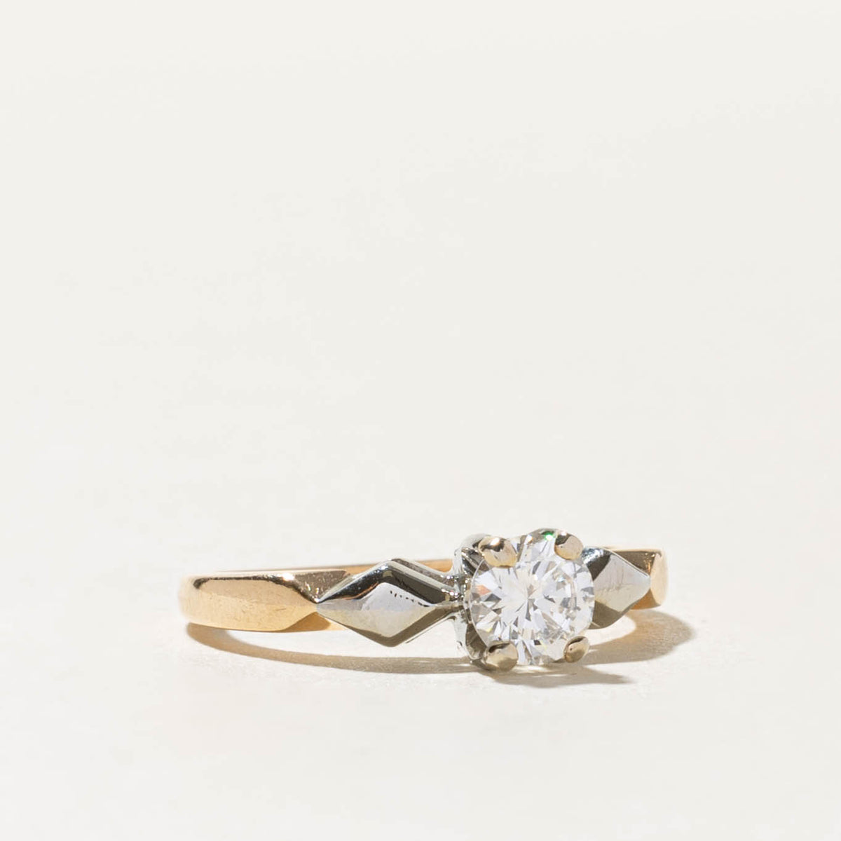 14k Two Tone Solitaire Diamond Geometric Ring | 0.39ct VS2 I | SZ 4.5
