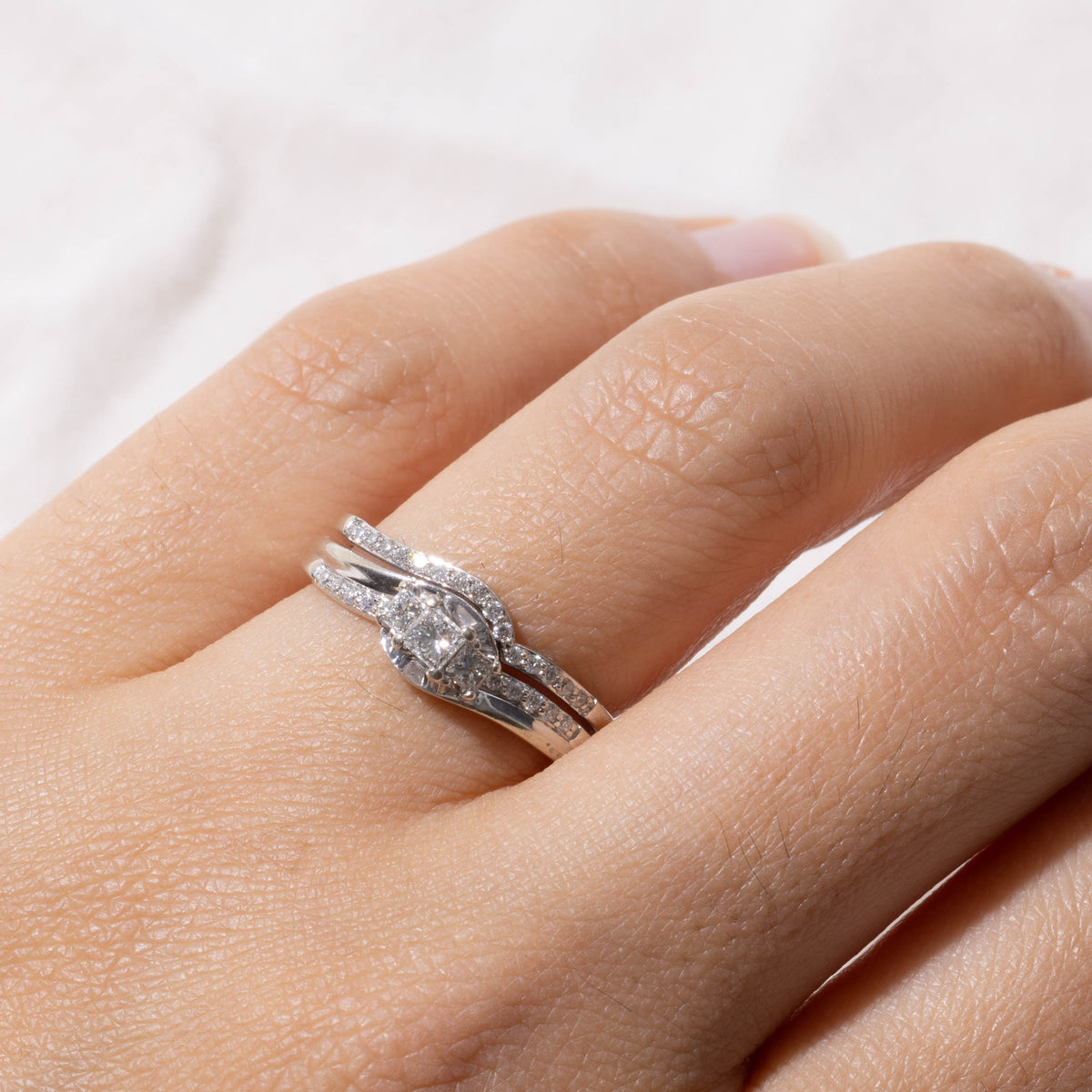 Canadian Three Stone Princess Cut Diamond Soldered Wedding Ring Set | 0.39ctw | SZ 6.25