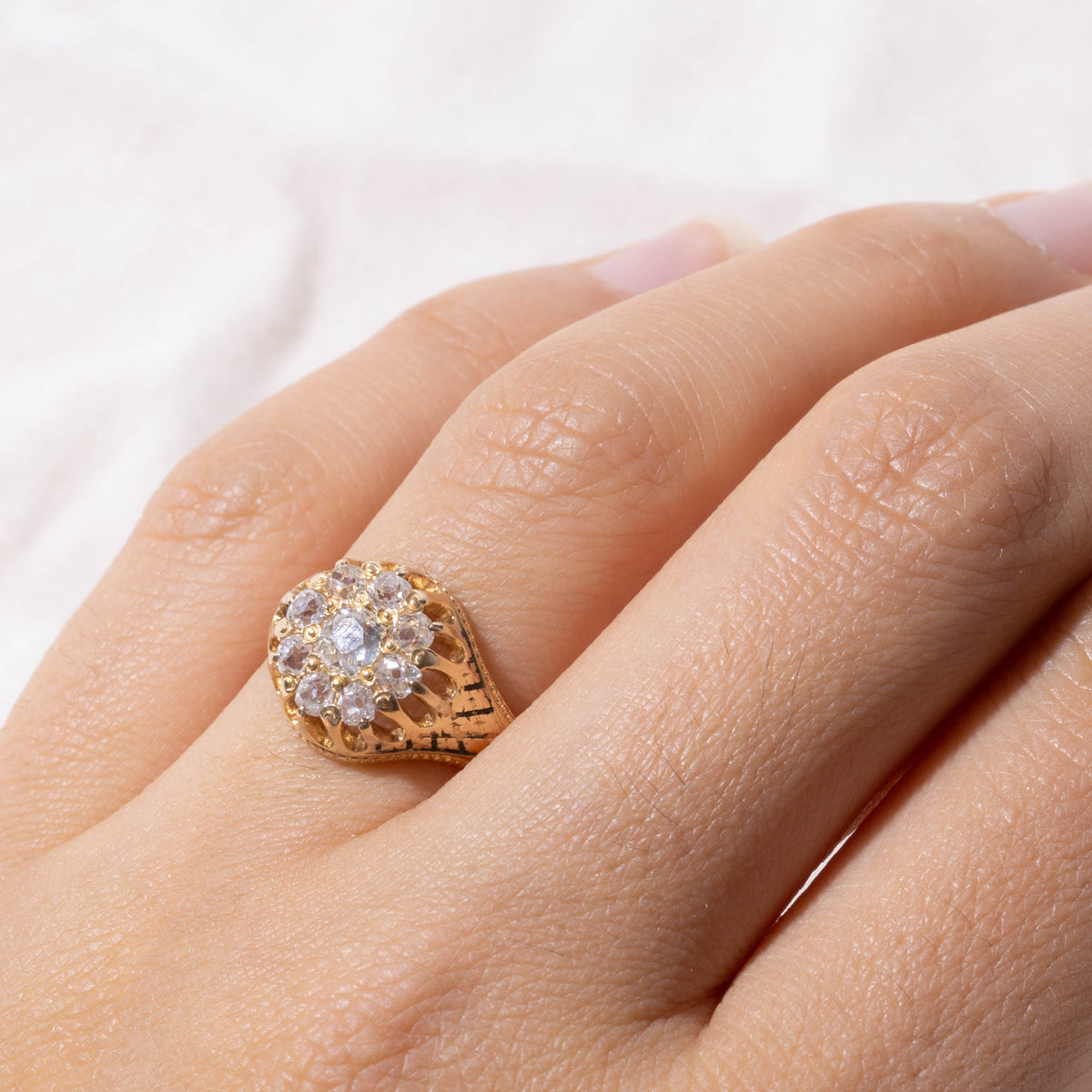 18k Old Mine Cut Diamond Cluster Engraved Ring | 0.65ctw | SZ 6.75