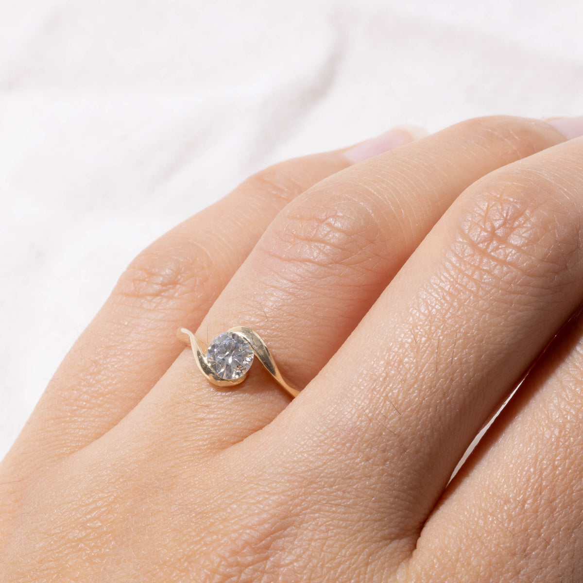 14k Solitaire Semi Bezel Set Diamond Bypass Ring | 0.53ct I1 J | SZ 6