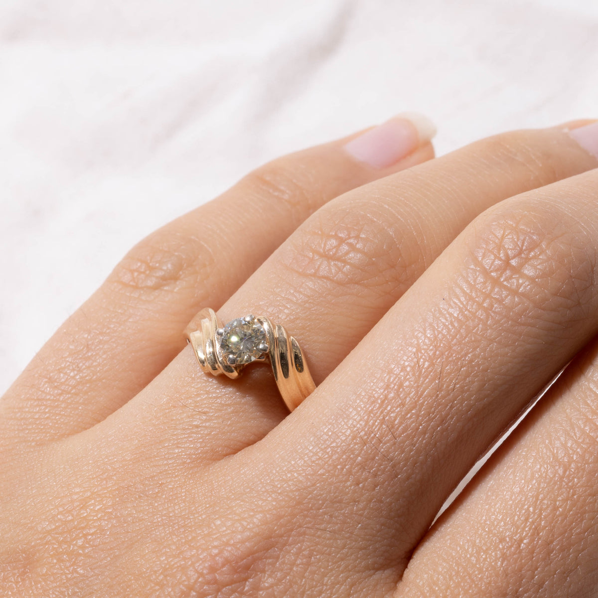 14k Solitaire Diamond Grooved Bypass Ring | 0.44ct SI2/I1 J/K | SZ 7.5