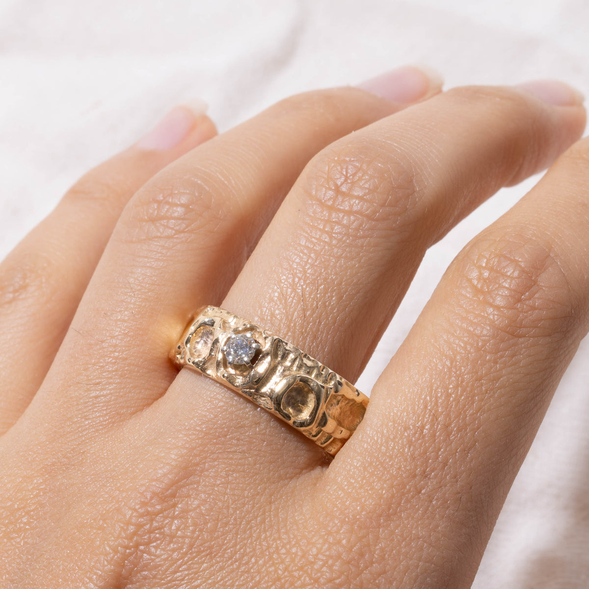 14k Diamond Nuggety Textured Band | 0.22ct | 8.25mm | SZ 13