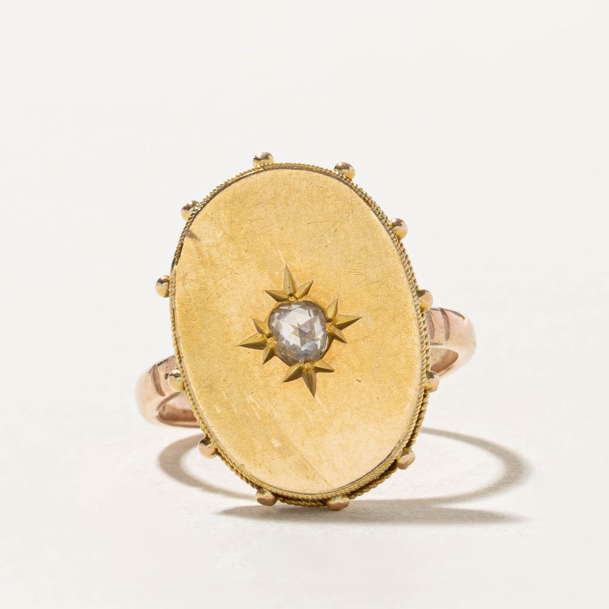 9k Star Set Rose Cut Diamond Shield Ring | 0.08ct | SZ 6.75