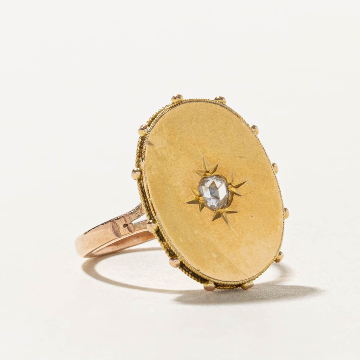 9k Star Set Rose Cut Diamond Shield Ring | 0.08ct | SZ 6.75