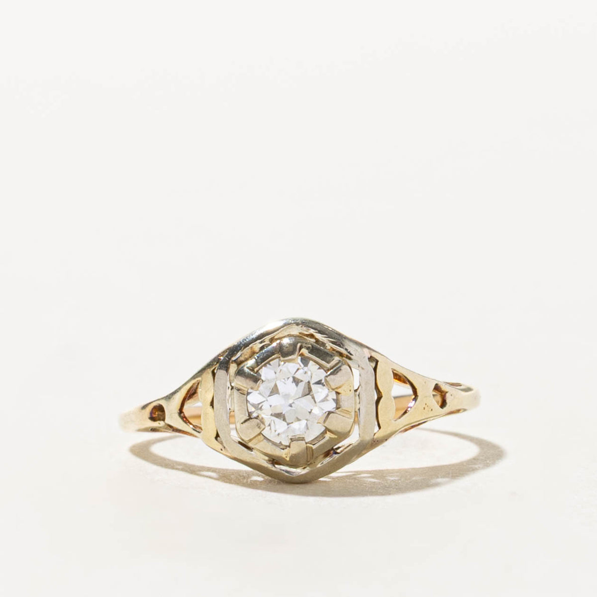 14k Old European Cut Diamond Openwork Geometric Ring | 0.22ct VS1/VS2 I/J | SZ 4.5