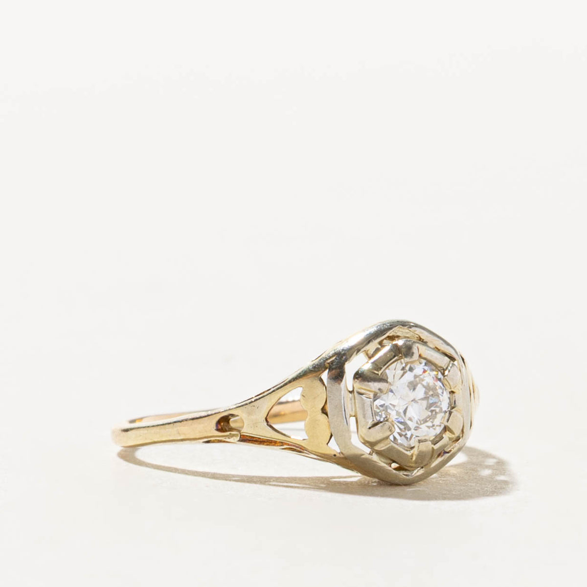 14k Old European Cut Diamond Openwork Geometric Ring | 0.22ct VS1/VS2 I/J | SZ 4.5