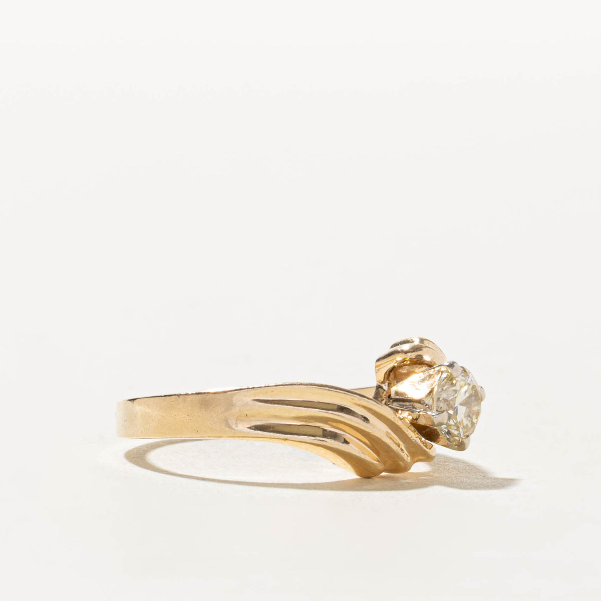 14k Solitaire Diamond Grooved Bypass Ring | 0.44ct SI2/I1 J/K | SZ 7.5