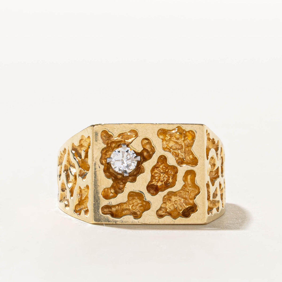 18k Diamond Nuggety & Openwork Signet Ring | 0.22ct | SZ 11.75