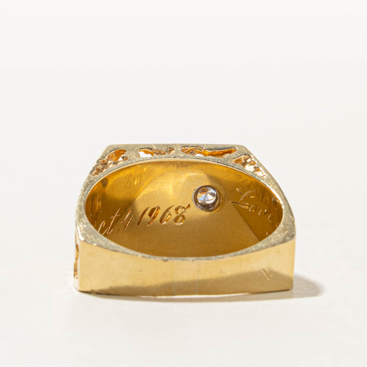 18k Diamond Nuggety & Openwork Signet Ring | 0.22ct | SZ 11.75
