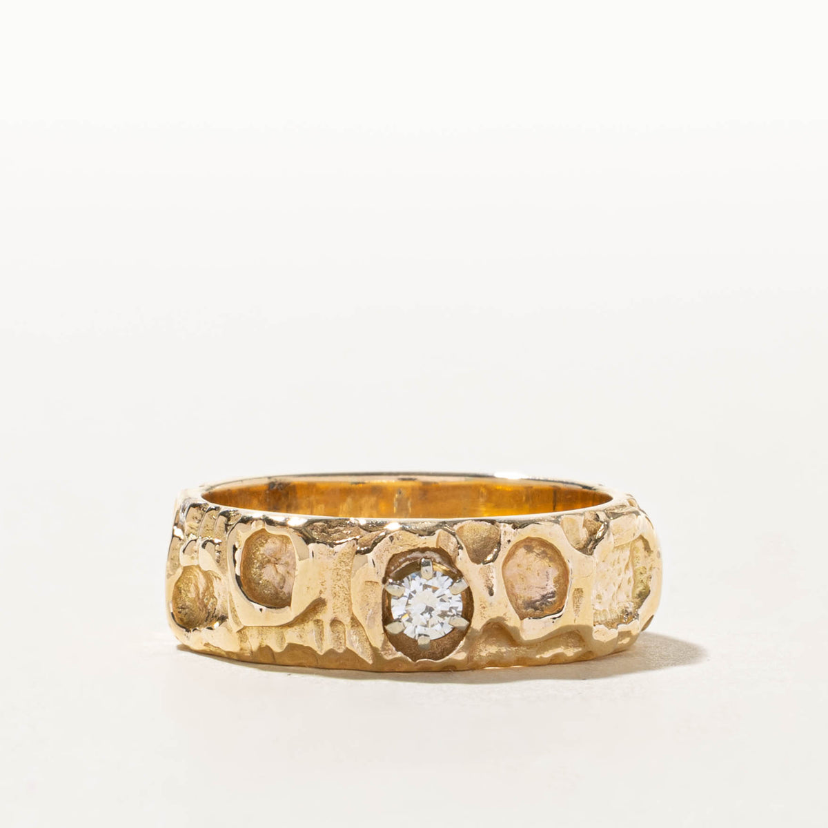 14k Diamond Nuggety Textured Band | 0.22ct | 8.25mm | SZ 13