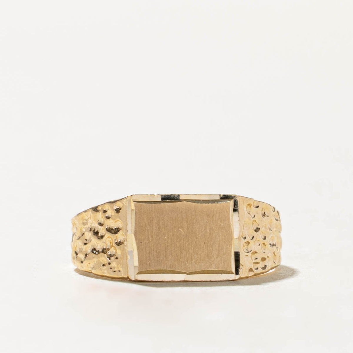 14k Yellow Gold Nuggety Matte Signet Ring | SZ 2.75