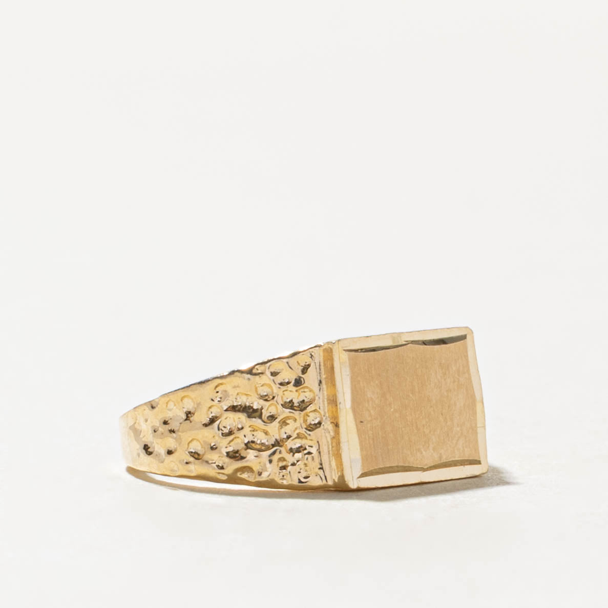 14k Yellow Gold Nuggety Matte Signet Ring | SZ 2.75