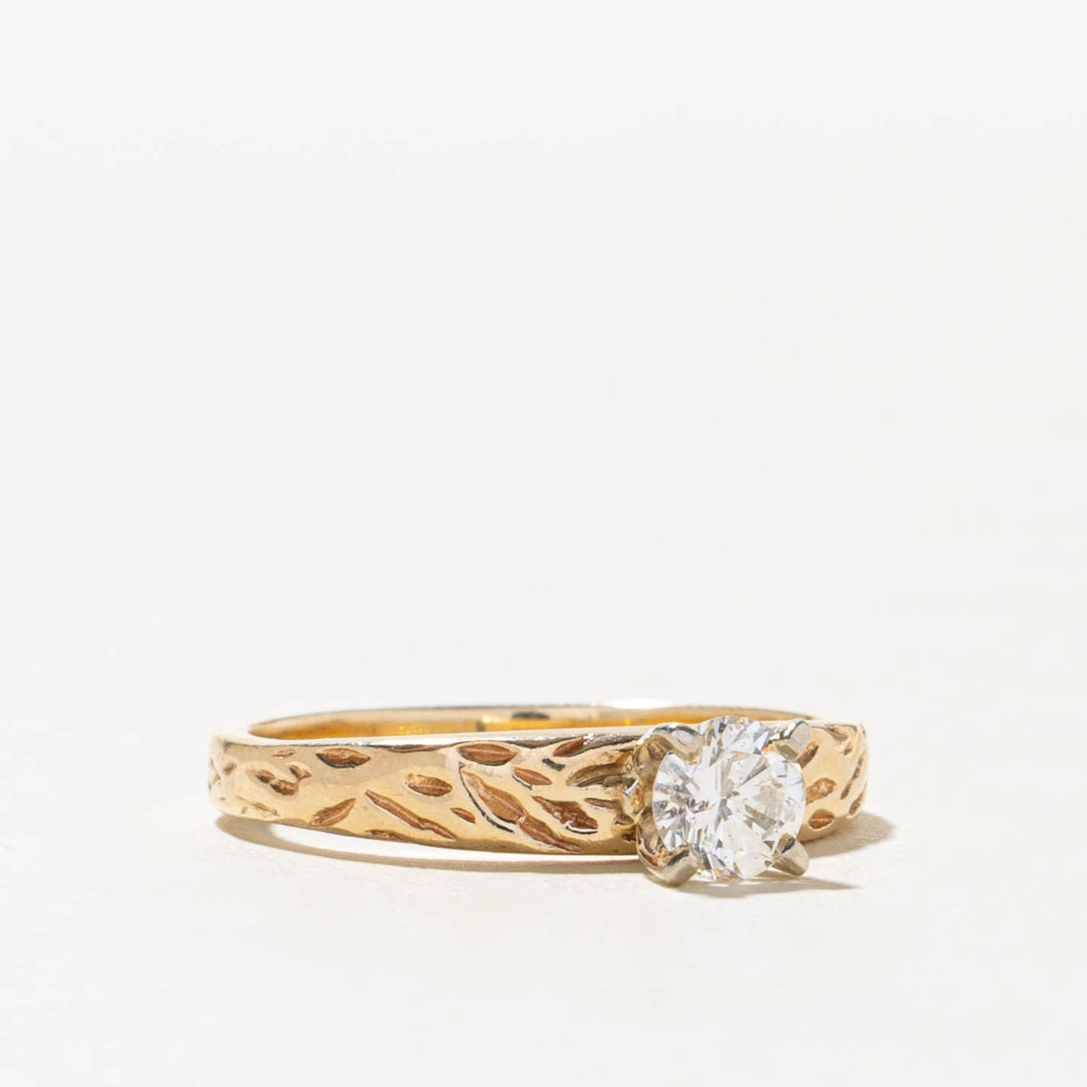 14k Solitaire Diamond Textured Ring | 0.37ct SI2/I1 H/I | SZ 6.5